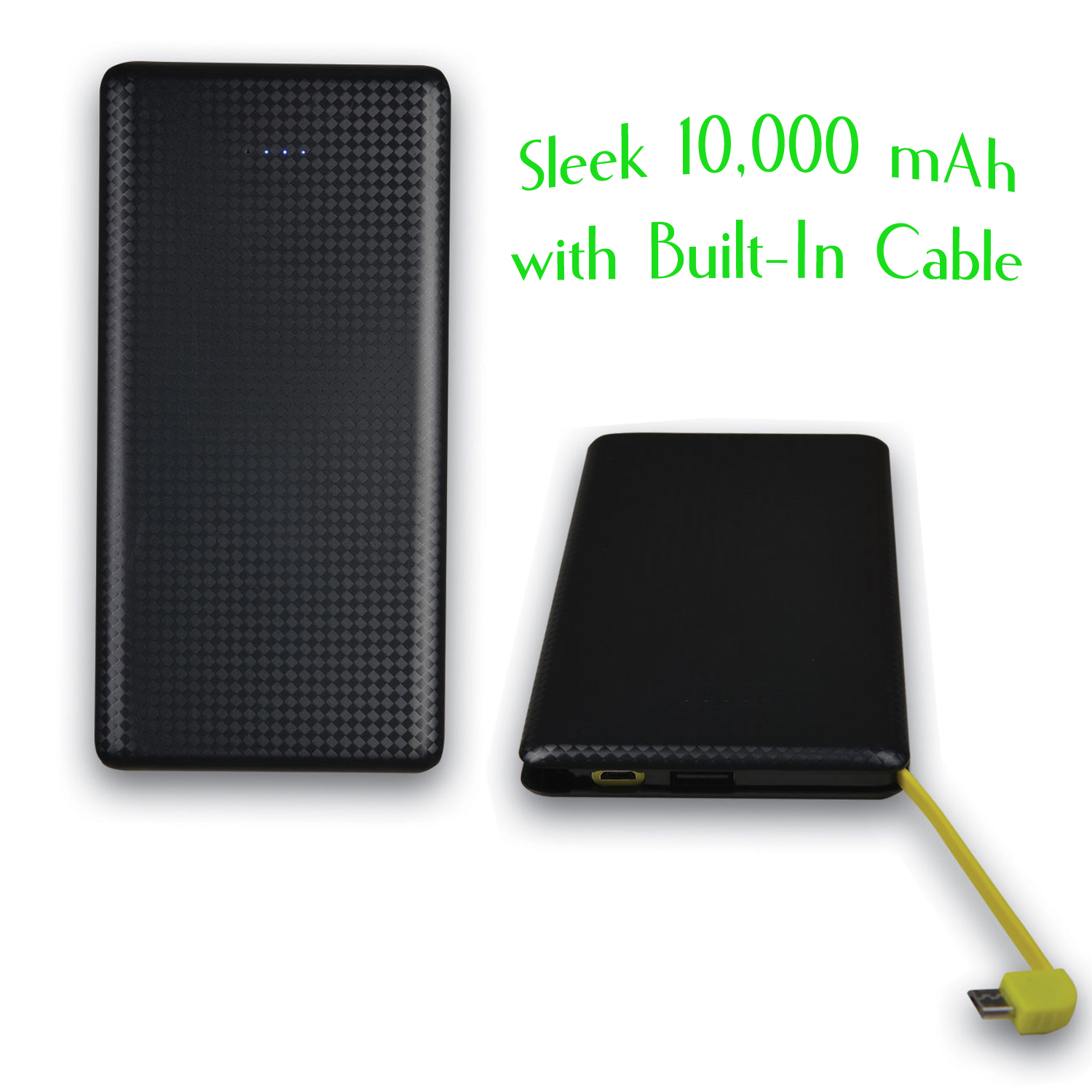 Sleek Portable 10,000 mAh Power Bank w/Built in Cable 1