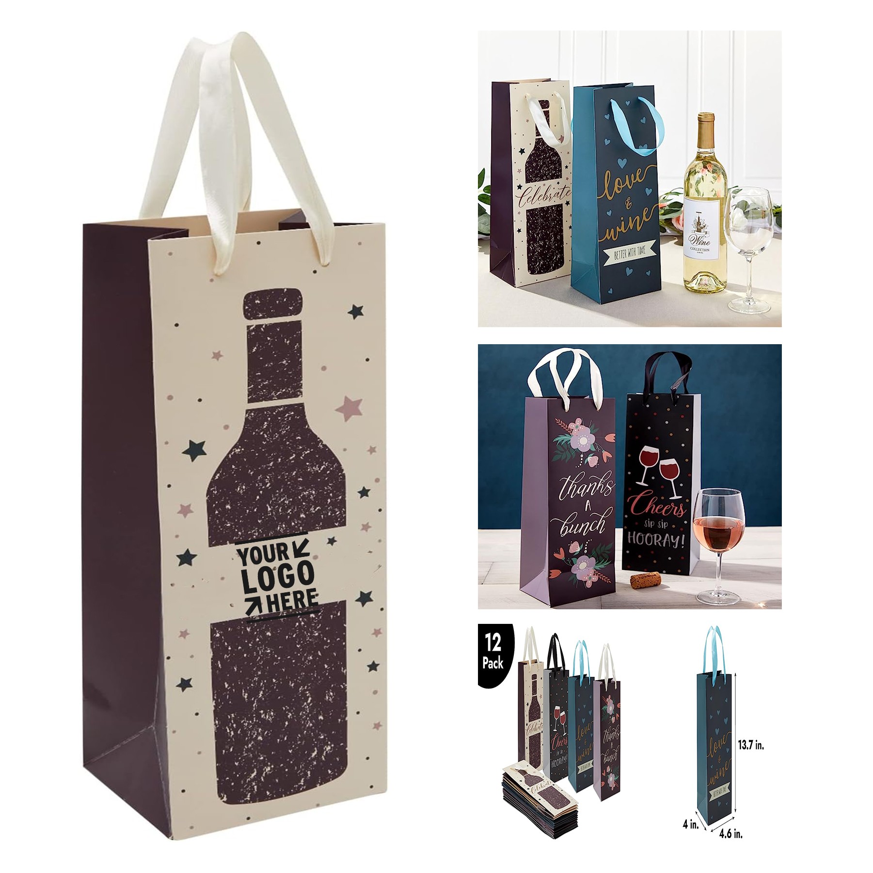 4.6 x 13.7 x 4 Inches Wine Bottle Gift Bag with Handle 2