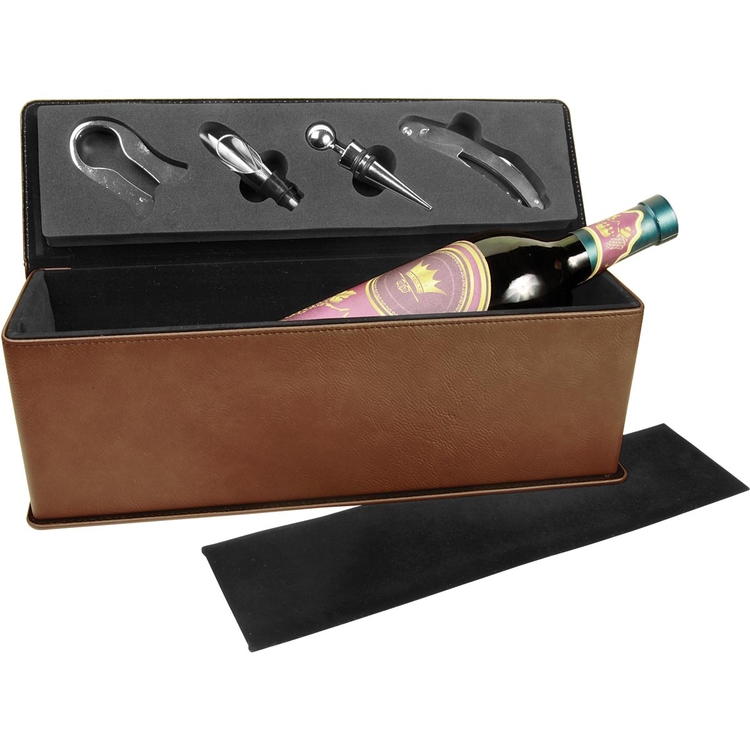 Dark Brown Leatherette Single Wine Box w/ Tools 3