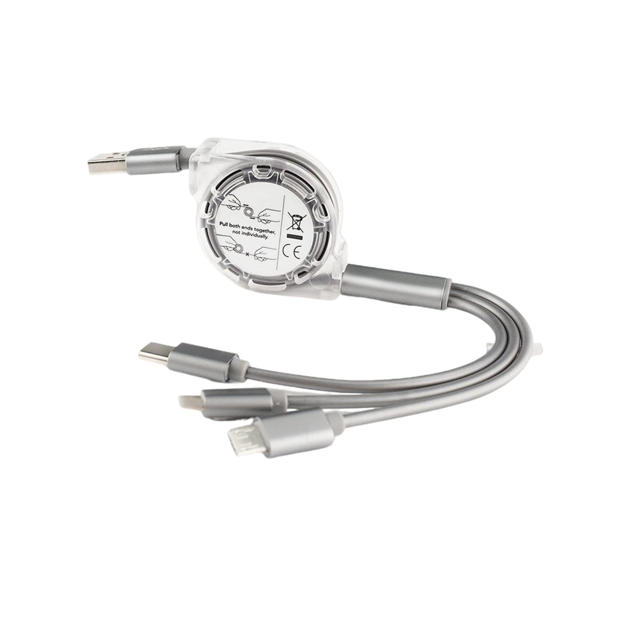 Retractable Three In One Charge Cord 39.4" 5