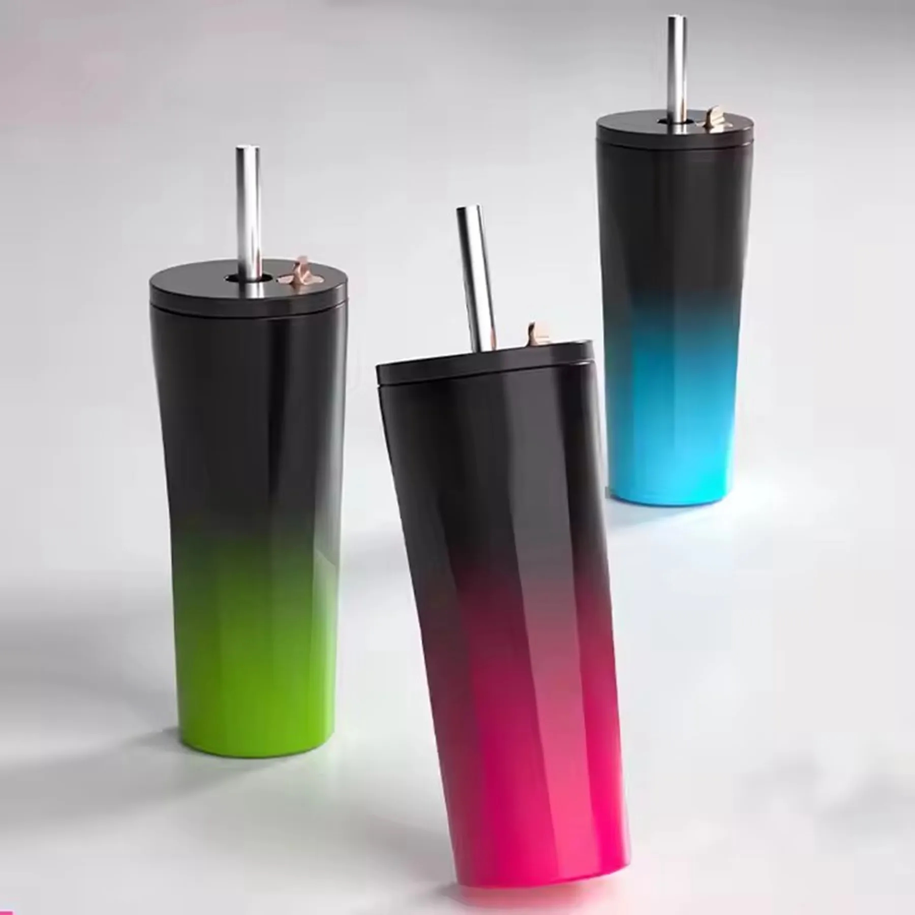 24 Oz. Diamond Shaped Double Wall Gradient Colored Straw Cup 2