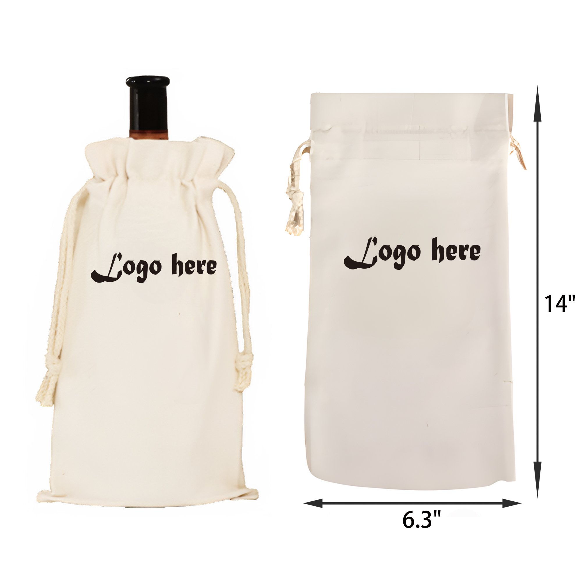 MOQ 50 PCS Reusable Drawstring Wine Bottle Canvas Bag 2