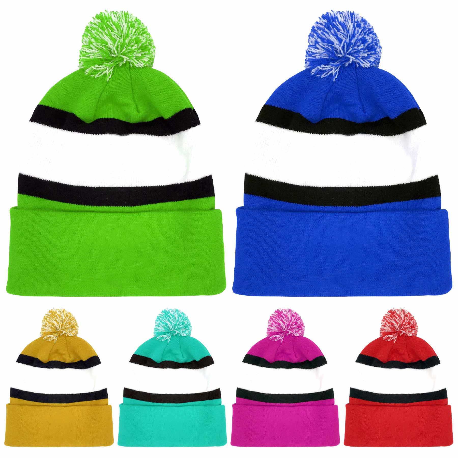 Jacquard Knit Pom Cuff Beanies Hats 2