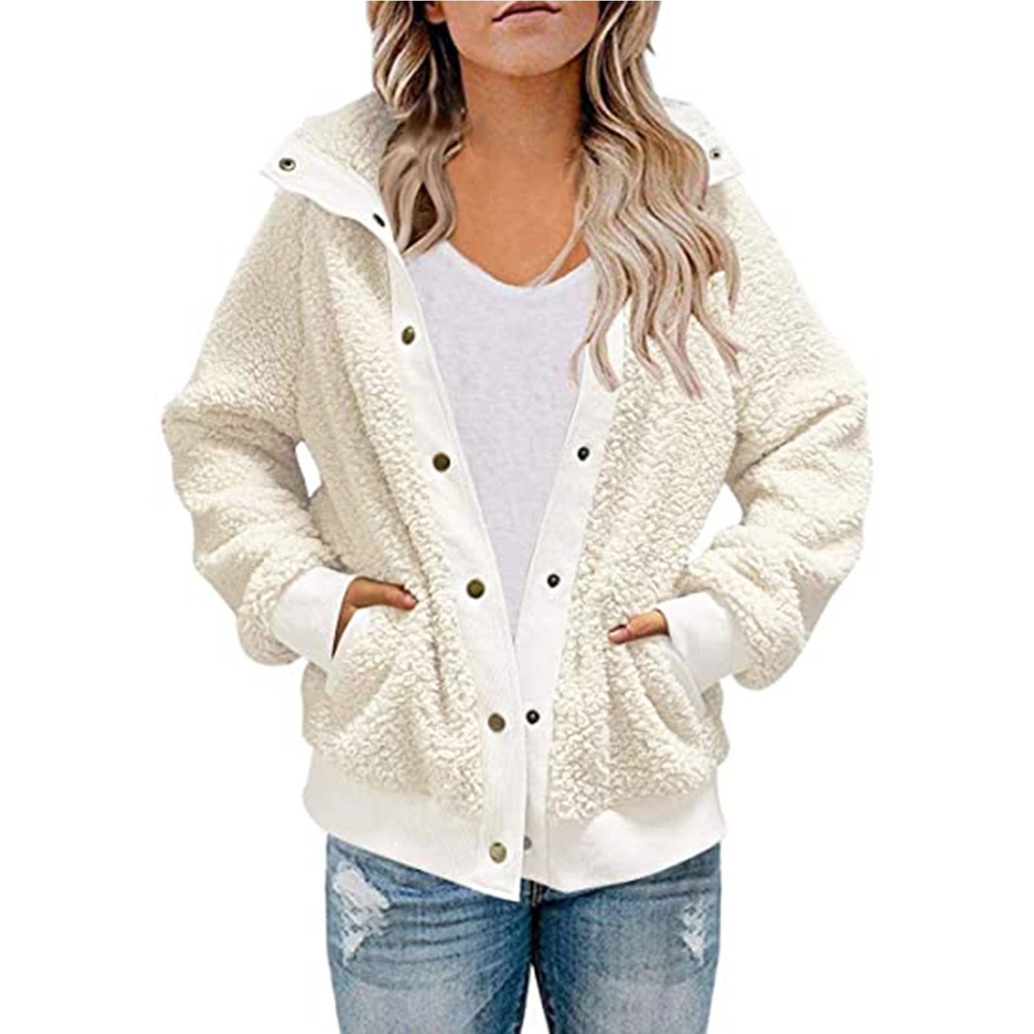 Womens Winter Long Sleeve Sherpa Jacket Coat 2