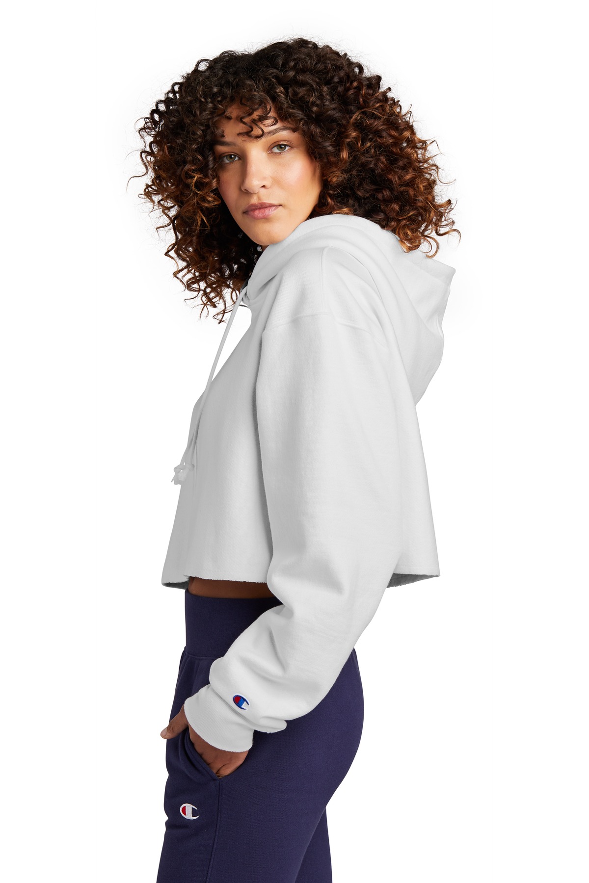 Champion Women's Reverse Weave Cropped Cut-Off Hooded Sweatshirt RW01W 33
