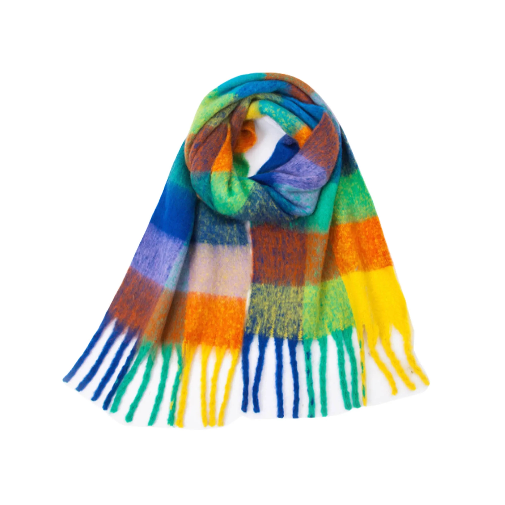 Colorful Wool Blend Plaid Scarf 2