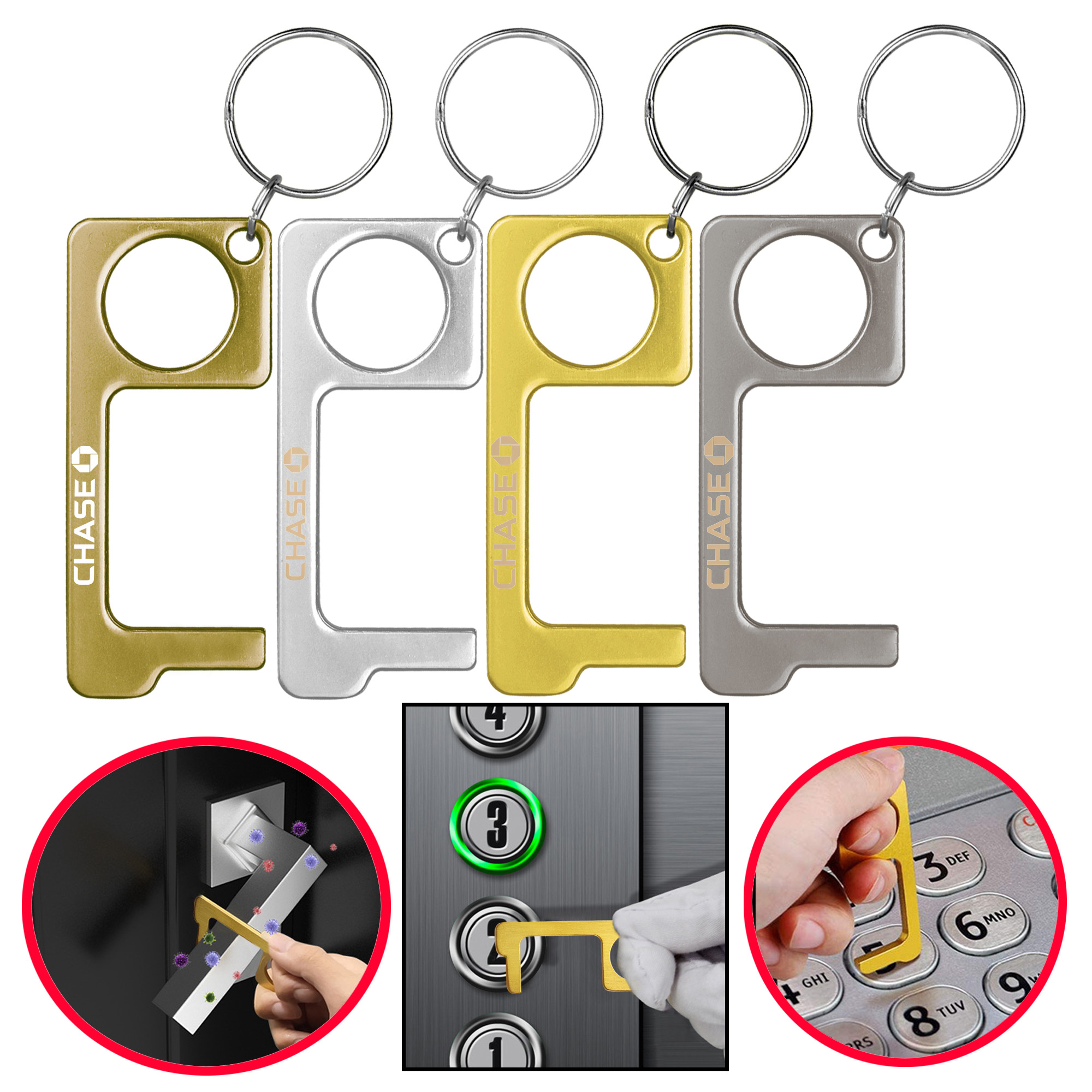 PPE Hygiene Door Opener Closer No-Touch w/ Key Chain