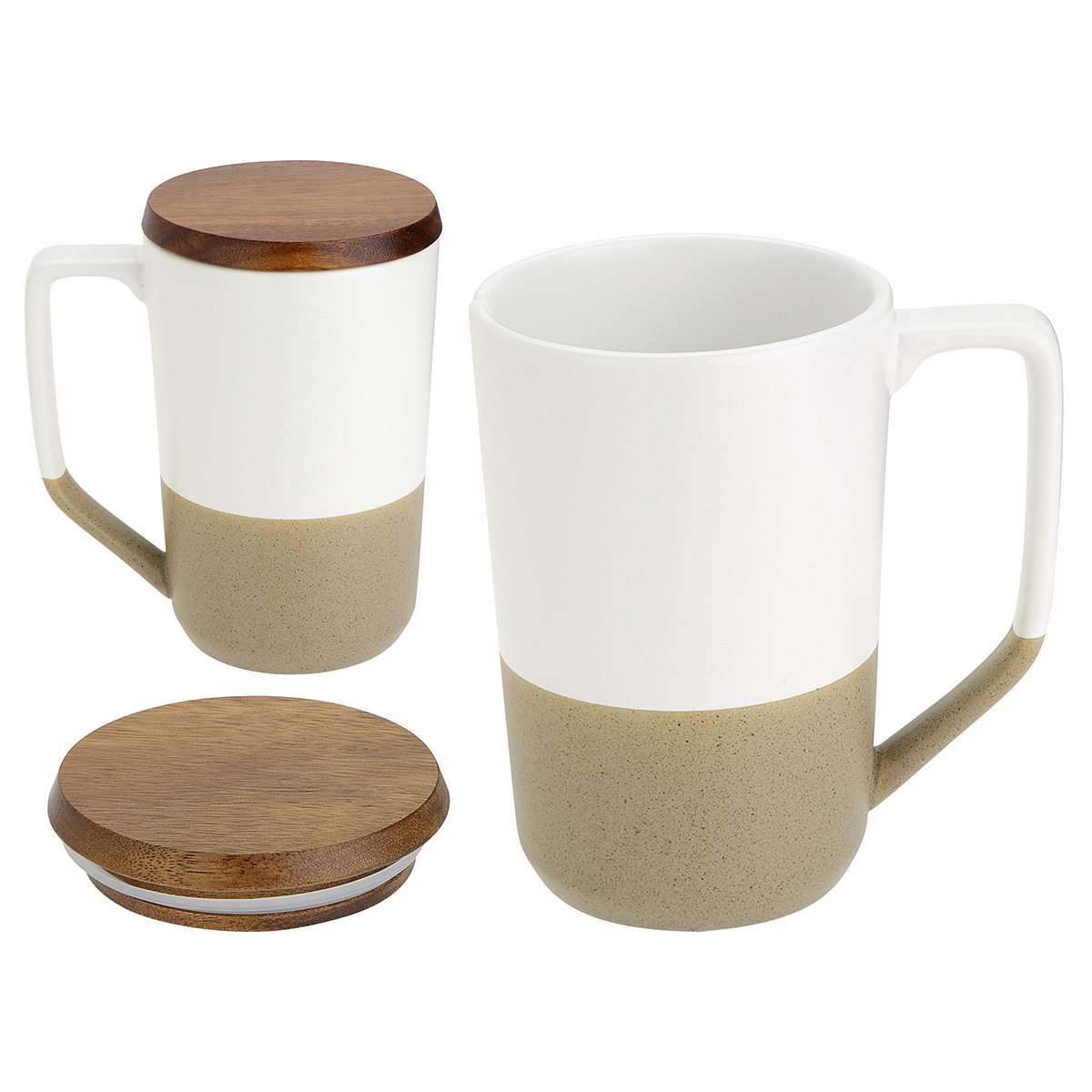 Bellaria 15 oz Ceramic Mug with Wood Lid 2