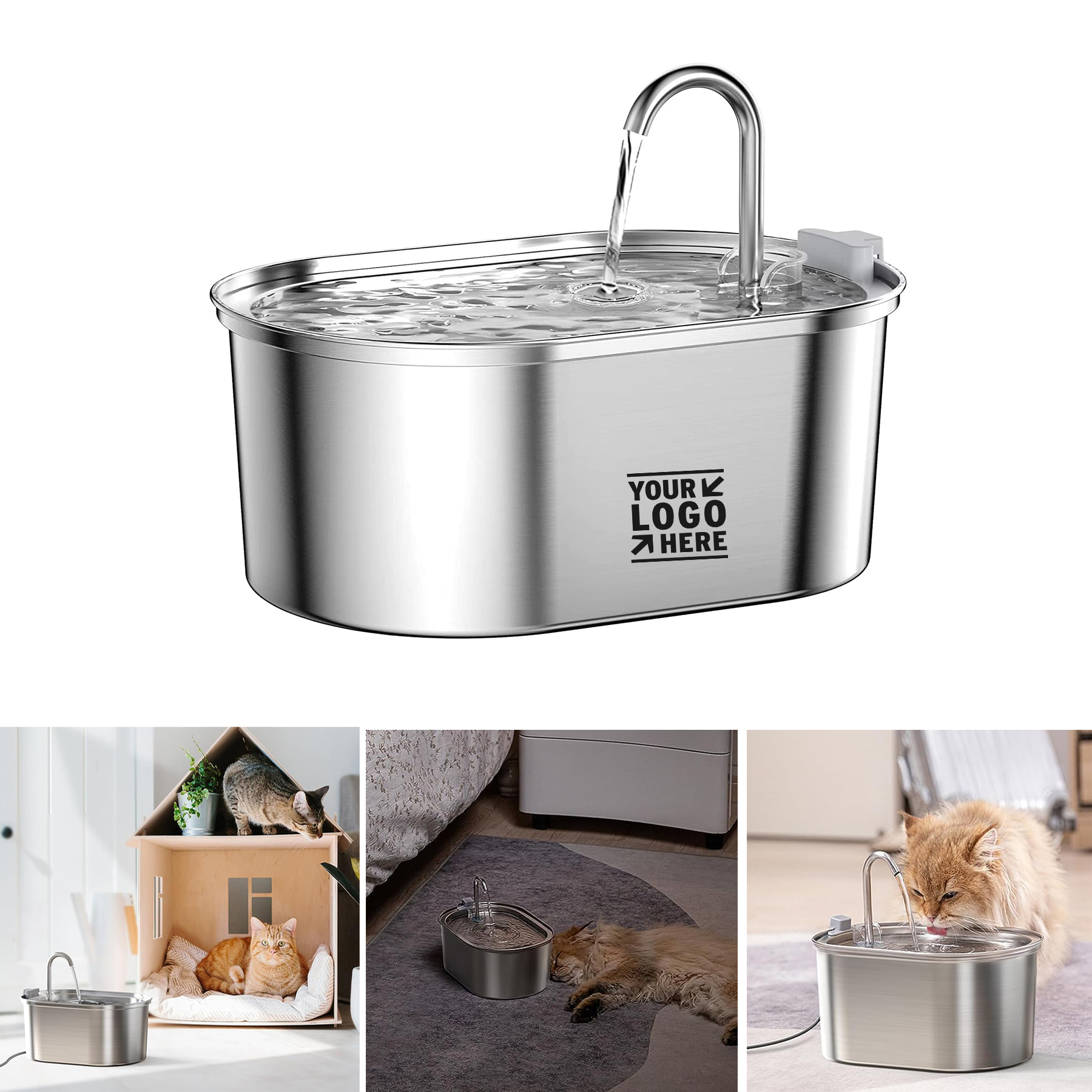 3.2L/108oz 304 Stainless Steel Automatic Multiple Pet Cat Water Fountain with Quiet Pump 2