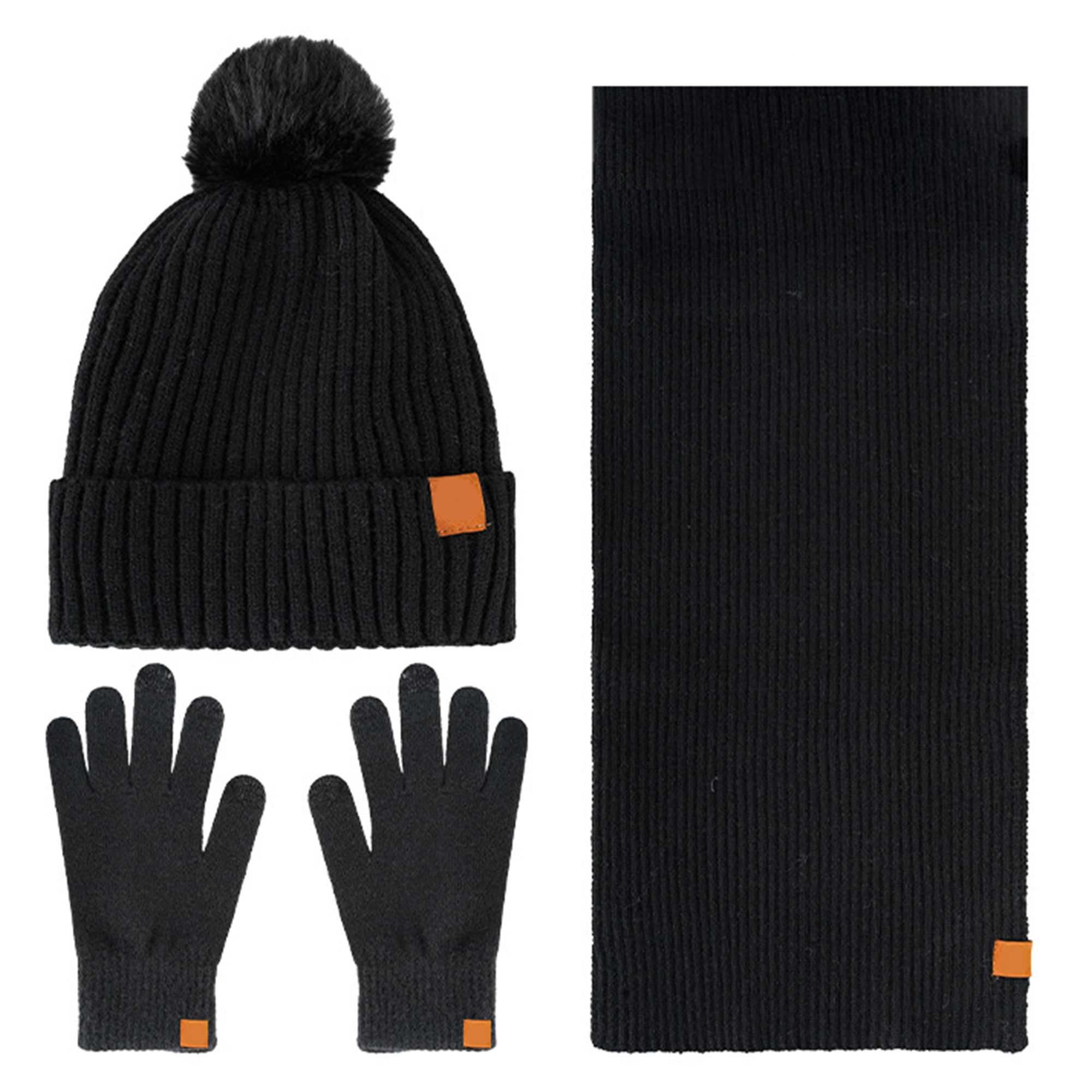 Multi Color Warm Winter 3 Piece Set Pom Beanie Scarf And Gloves 5