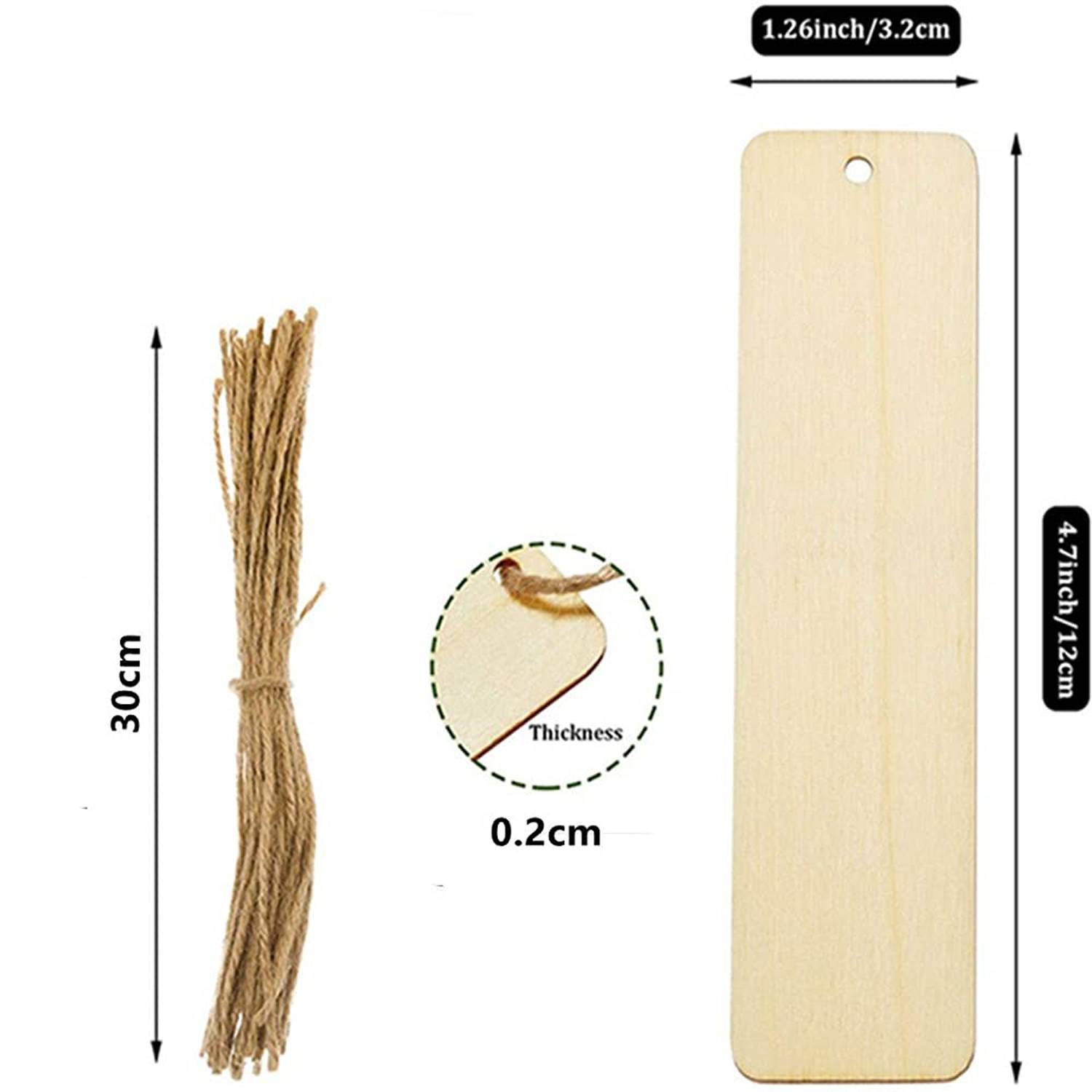 20pcs DIY Custom Wooden Blank Bookmark Decoration 5