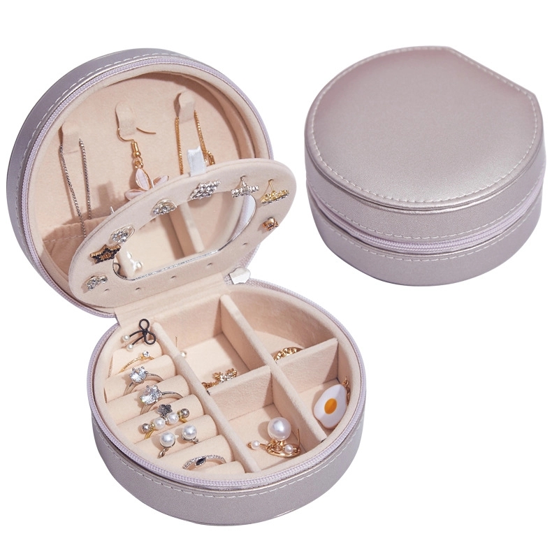 Custom PU Portable Travel Jewelry Organizer Box with Mirror 11