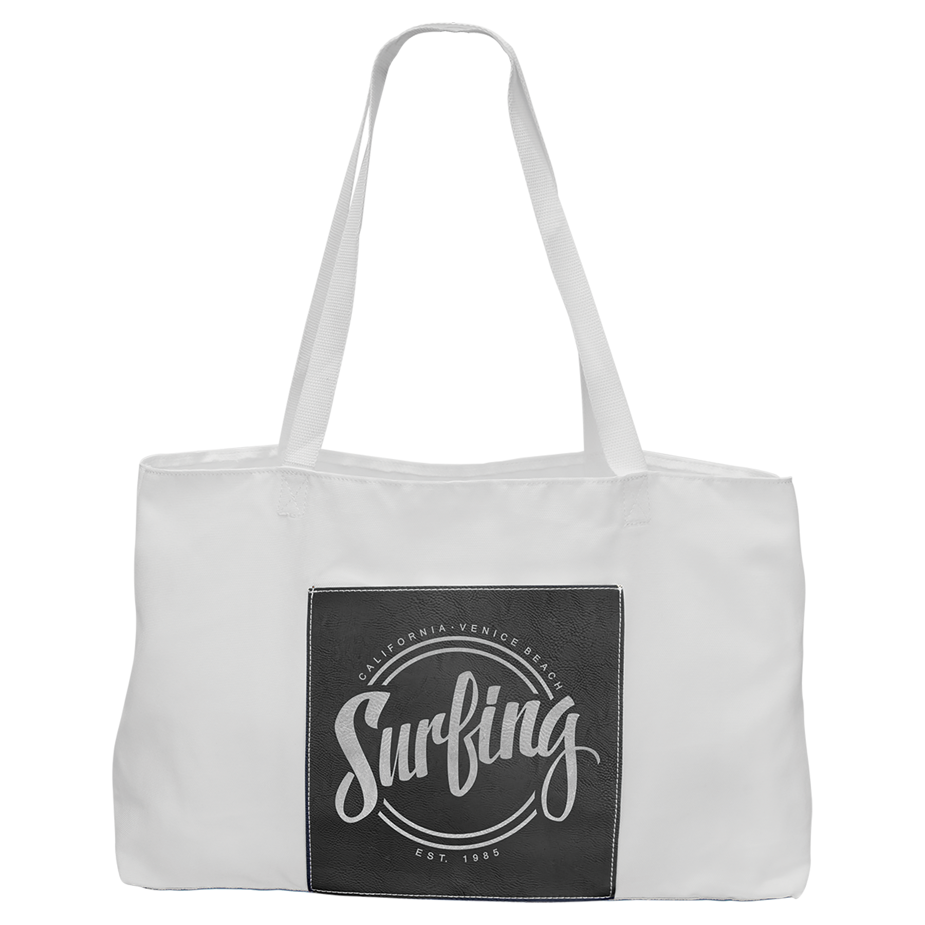 19" x 12" White Bag with 5" Black/Silver Leatherette Gusset 1