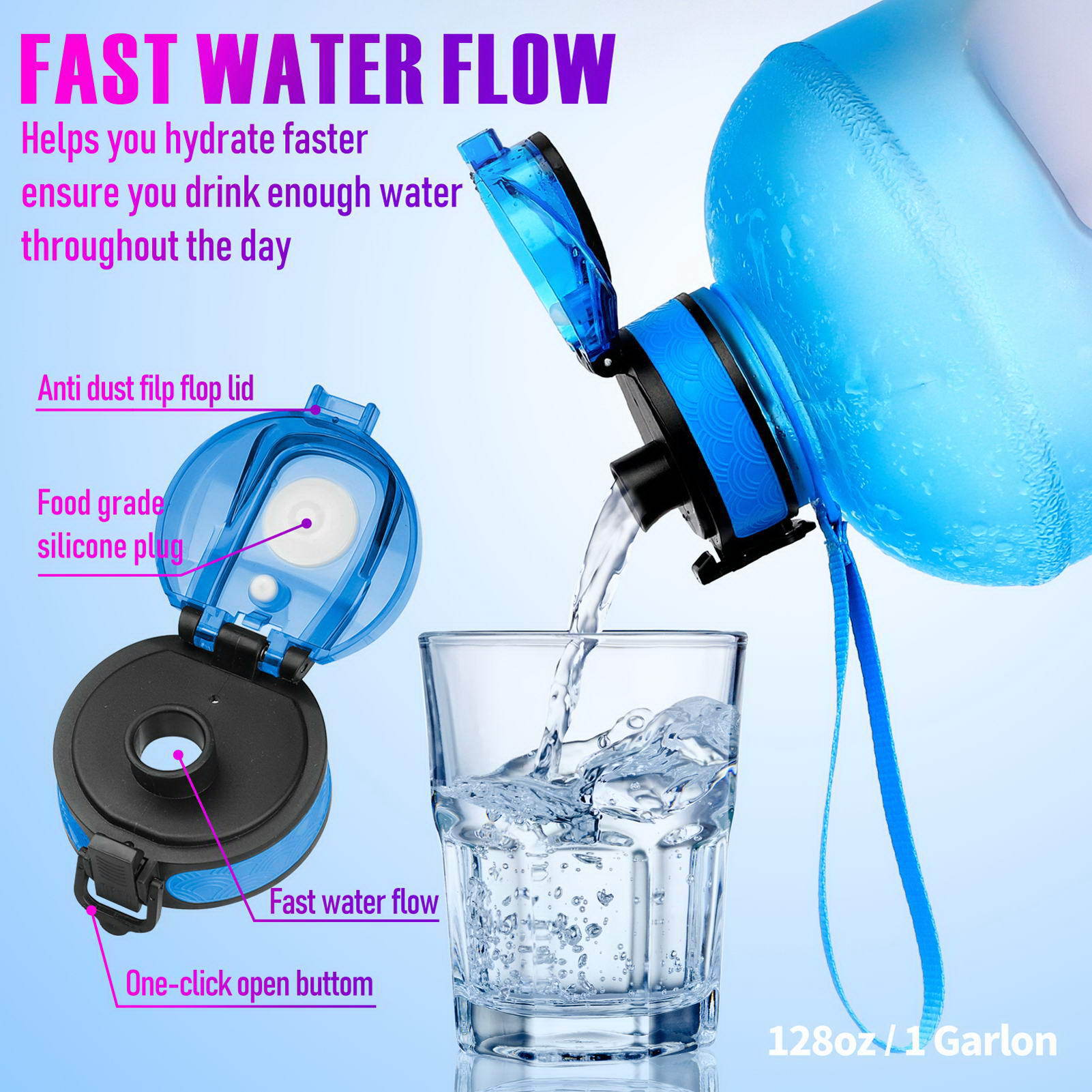 Large Capacity 1 Gallon Motivational Fitness Water Bottle w/Straw 4