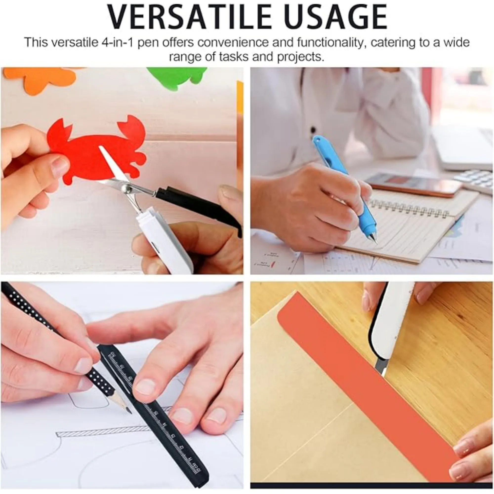 MOQ 4-in-1 Multi-Tool Pen: Scissors, Ruler, Art Knife & Pen 2