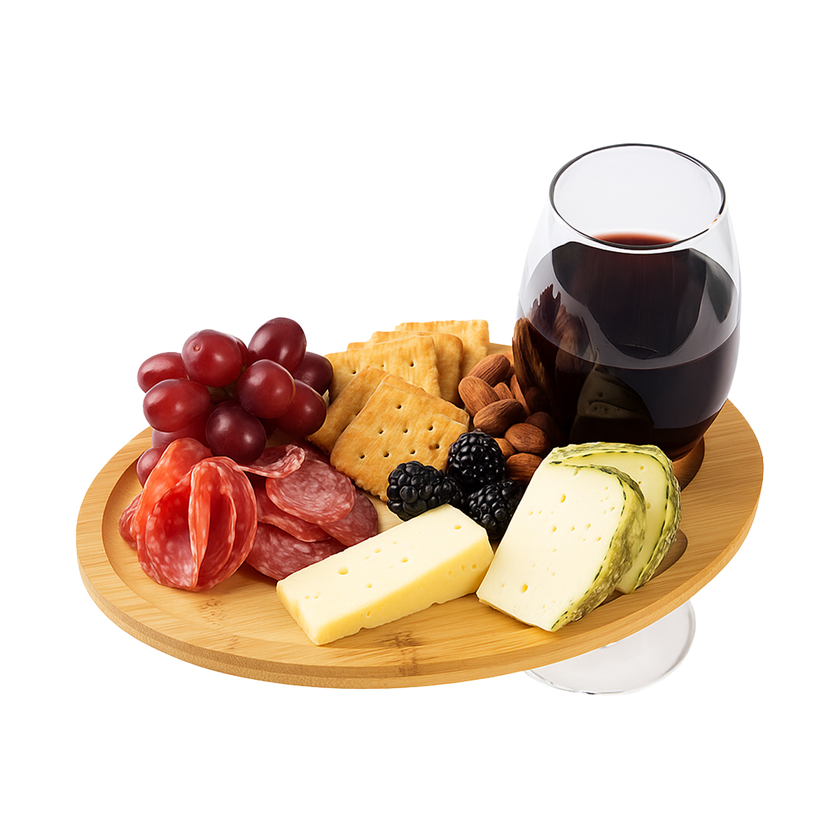 Wine & Dine Recessed Bamboo Tray With Wine Glass Holder 4