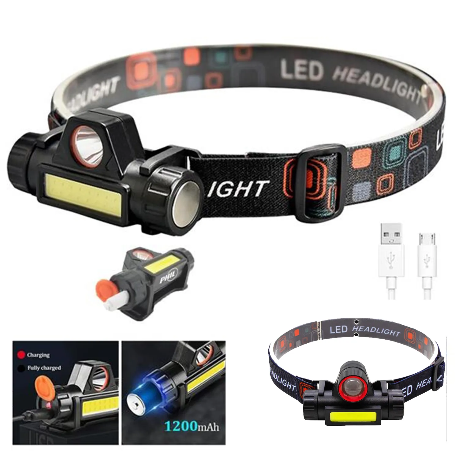Led & Cob Rechargeable Headlamp With Magnet 2