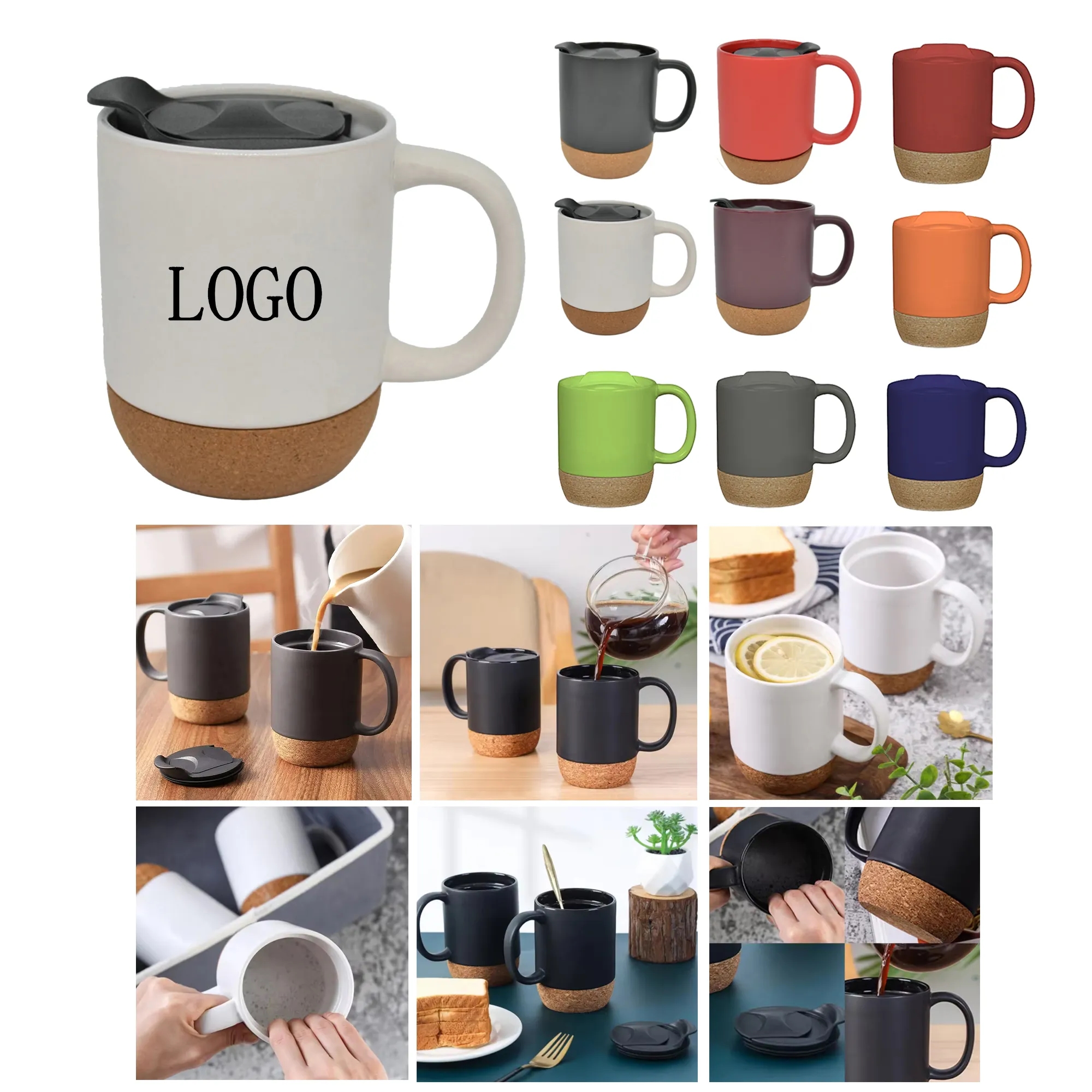 12oz Cork bottom ceramic mug Boshan 4.3" x3.4" 13