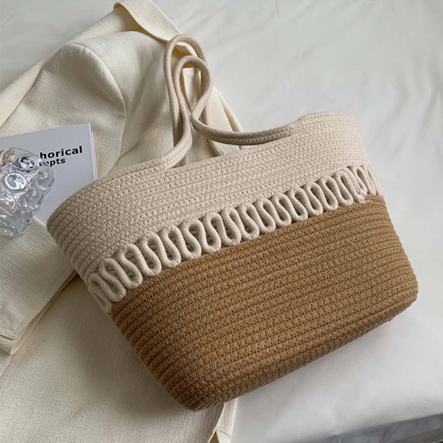 Large capacity French woven beach resort bag, custom tote bag with logo imprint 7