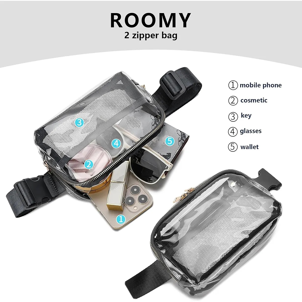 Stadium Approved Unisex Clear Fanny Pack Crossbody Bags 8