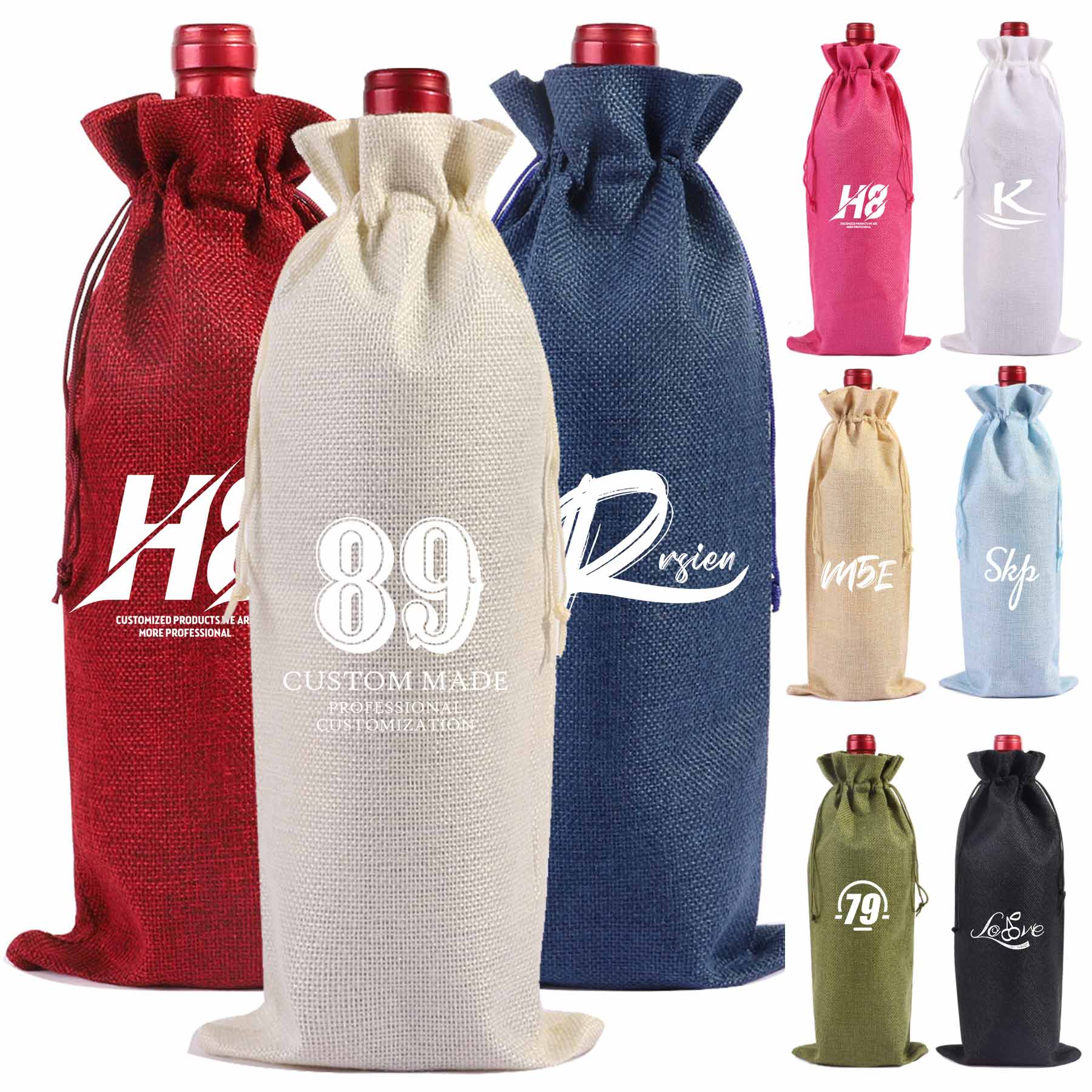 Linen Wine Bottle Bag With Drawstring 2