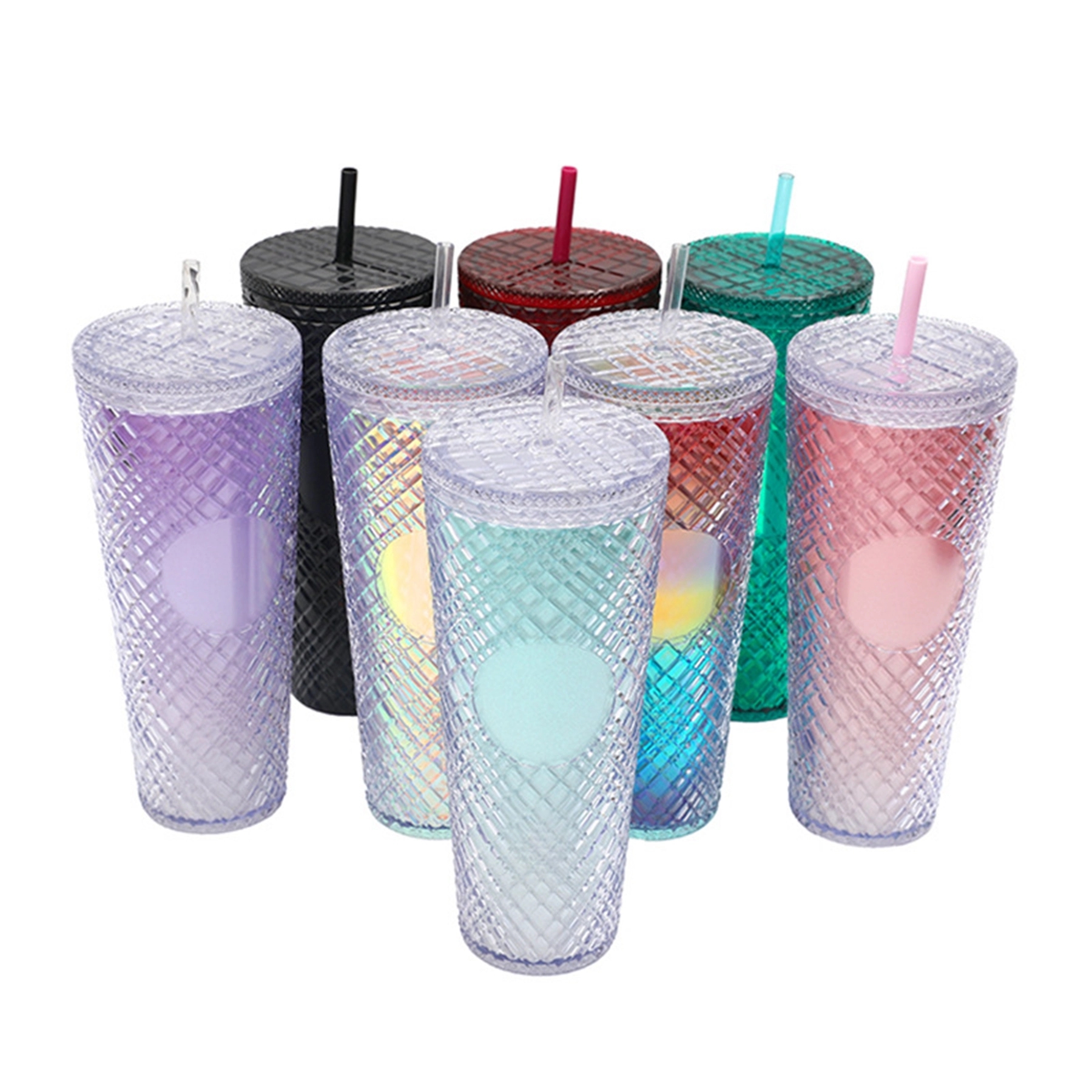 24 Oz. Plastic Double Wall Coffee Tumbler with Straw 14