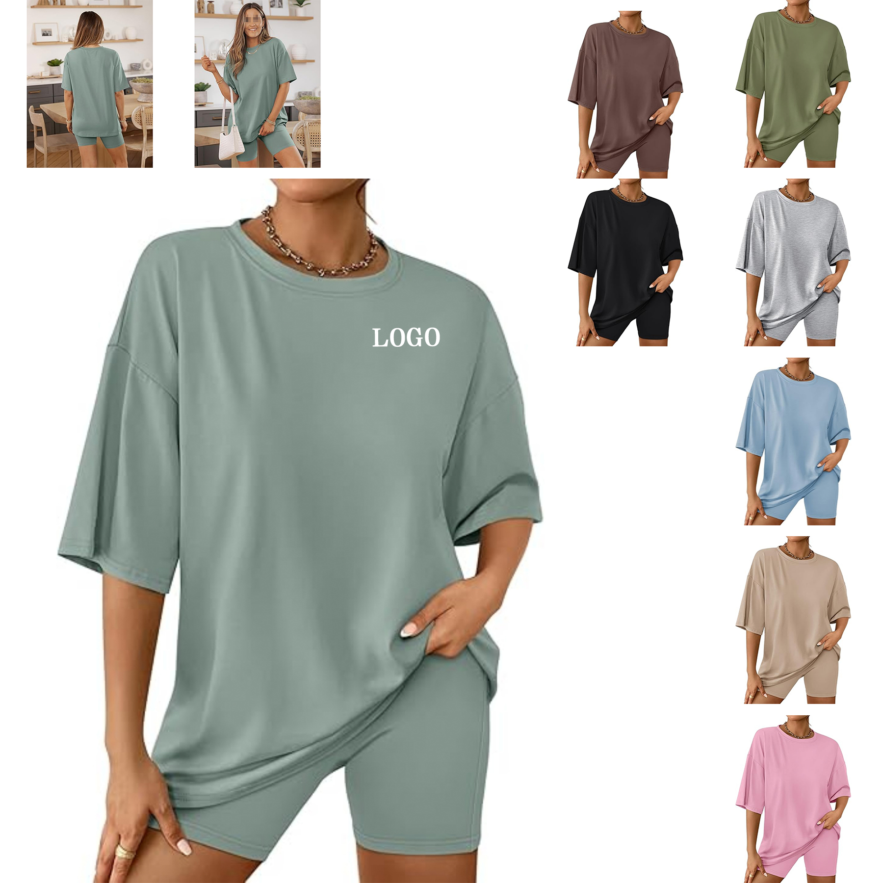 Womens Summer Oversized Tshirts Biker Shorts 7