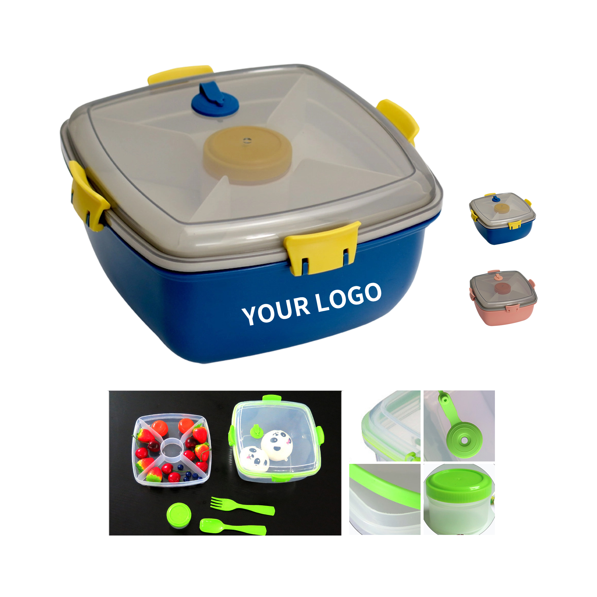 Plastic Food Storage Bento Box Set With Utensils 40 Ounce Capacity 3