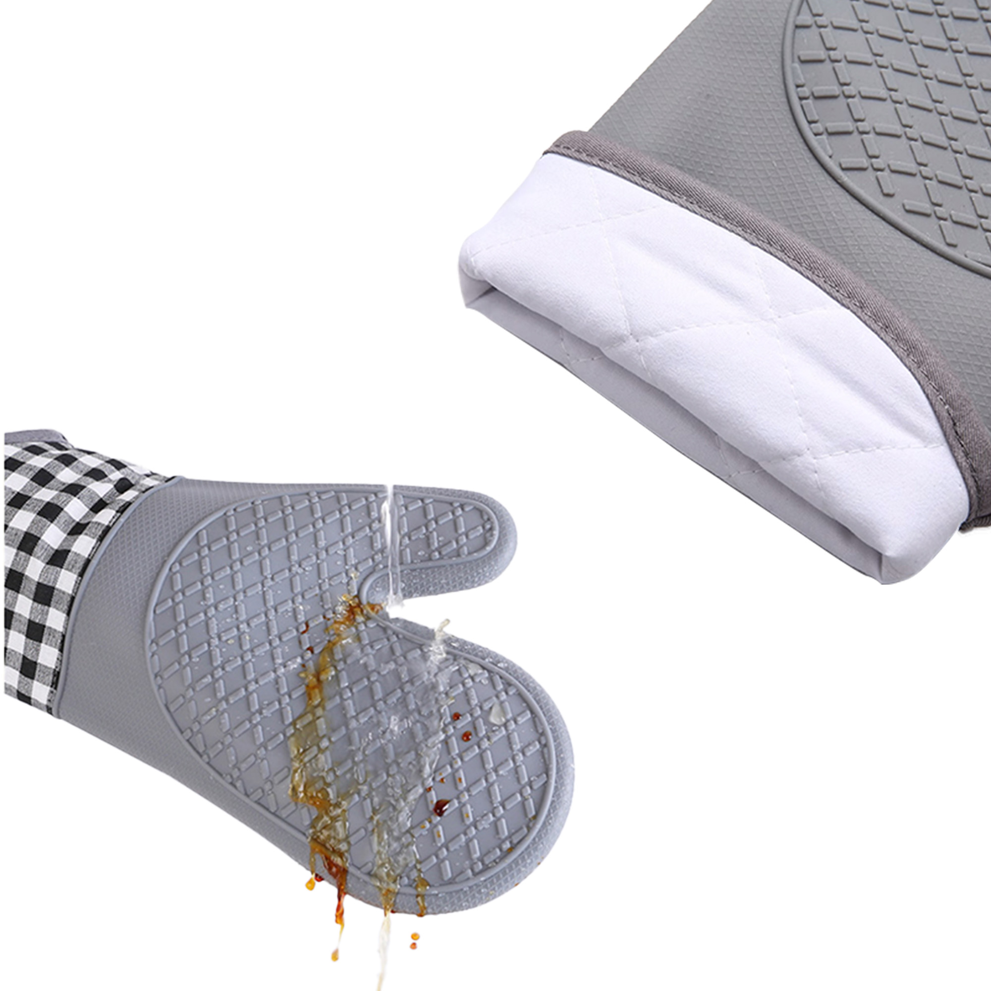 600Fahrenhe Silicone Oven Mitts Heat Resistant Non-Slip Grip 2