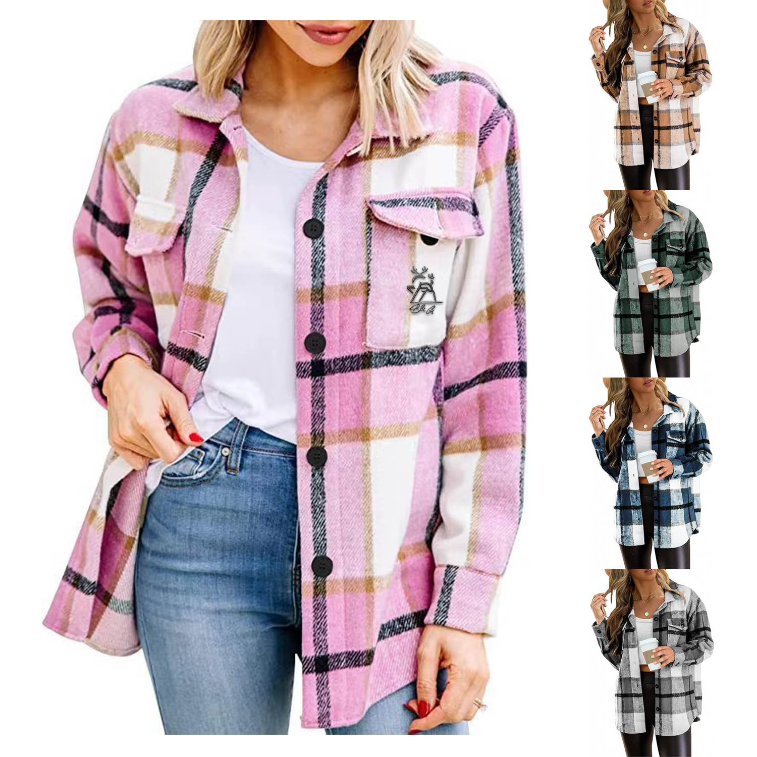 Casual Plaid Shacket Button Down Long Sleeve Shirt 2