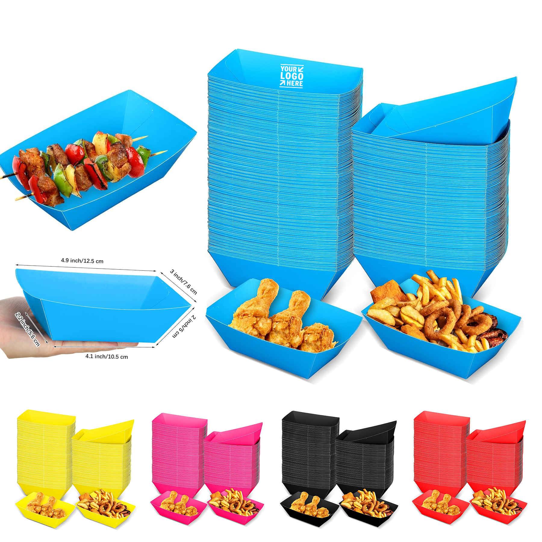 4.1" x 2.2" x 6.3" Paper Food Boat Tray Fast Basket Disposable Serving Cardboard Hot Dog Holder 1