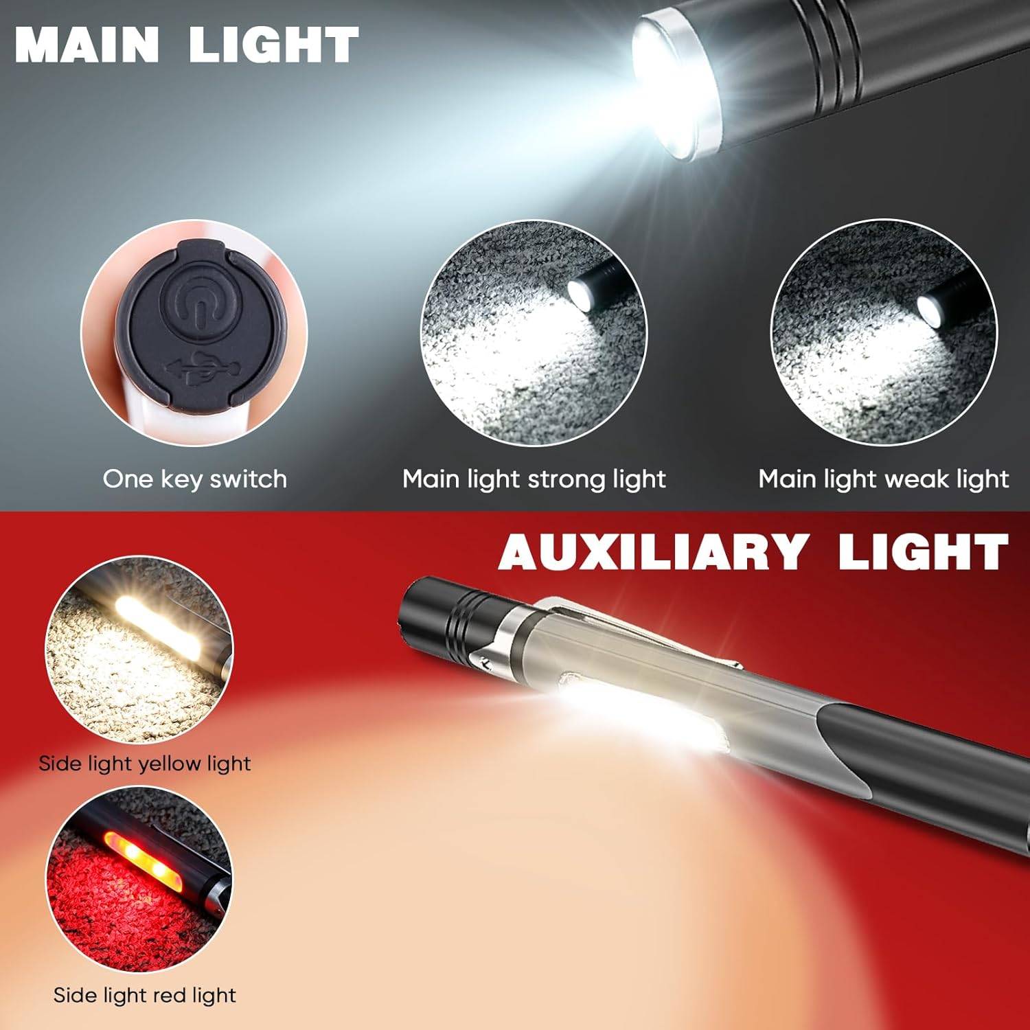 USB Rechargeable Dual-Light Medical Flashlight 6