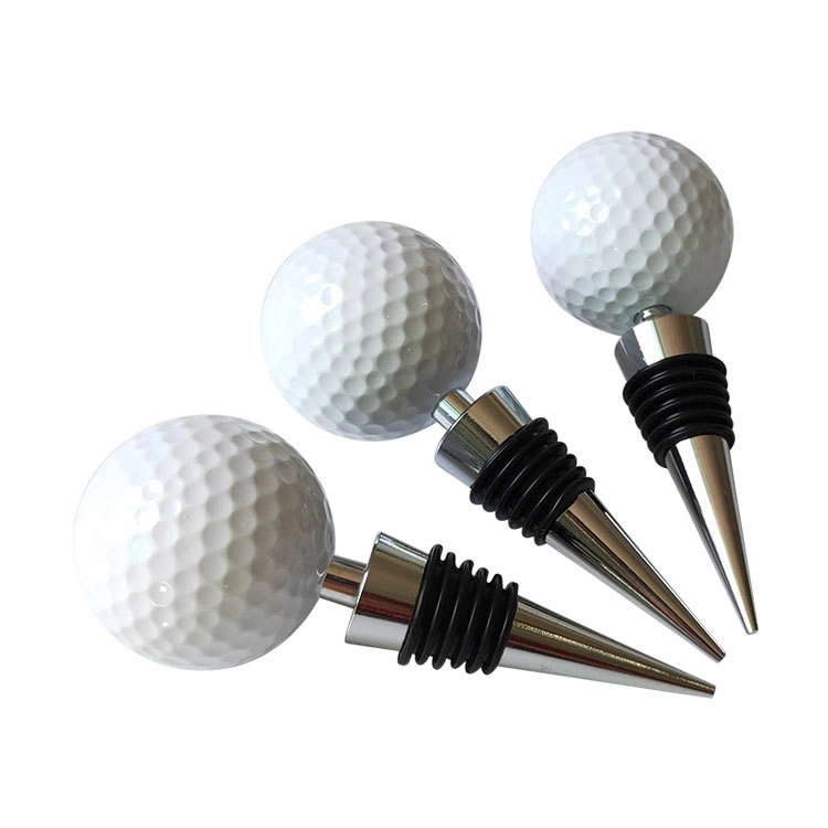 Custom Gift Alloy 6/2 O-rings Golf Shaped Wine Stopper 5