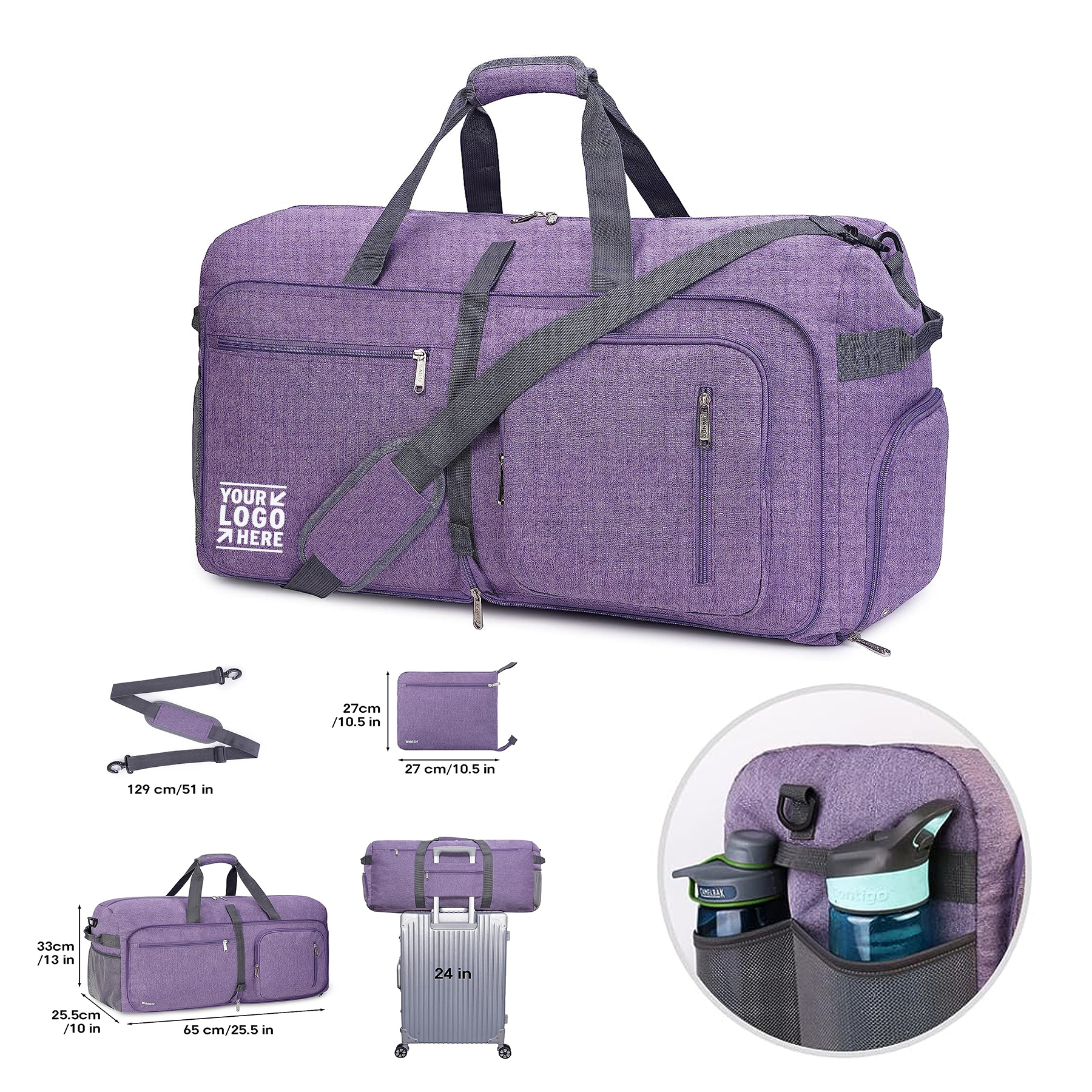 Foldable Duffel Bag 65L with Shoes Compartment