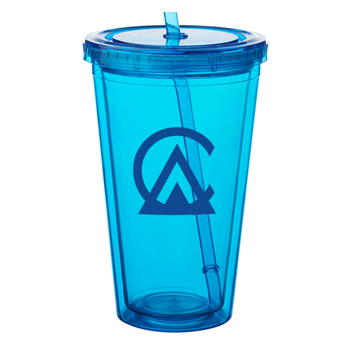 Double Wall Plastic Tumbler - with Straw, 16 oz.