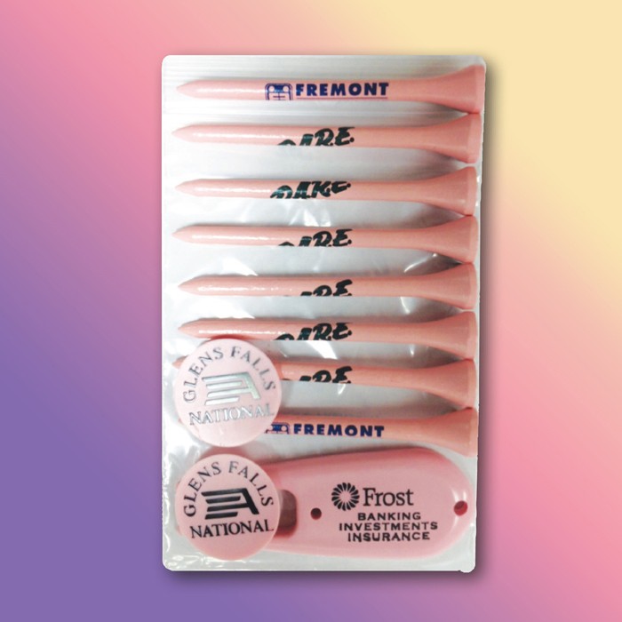 Poly Bag Pack w/ Eight Pink 2 3/4" Tees, 2 Pink Markers & 1 Pink Divot Tool 1