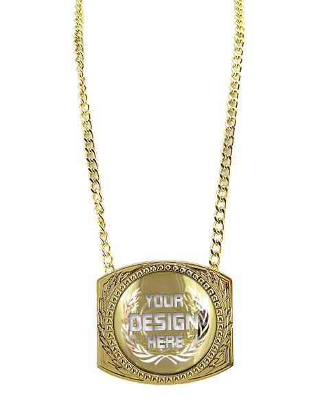 Medallion Holder: 4 x 3.6" Metal Champ Chain w/ Cu 2
