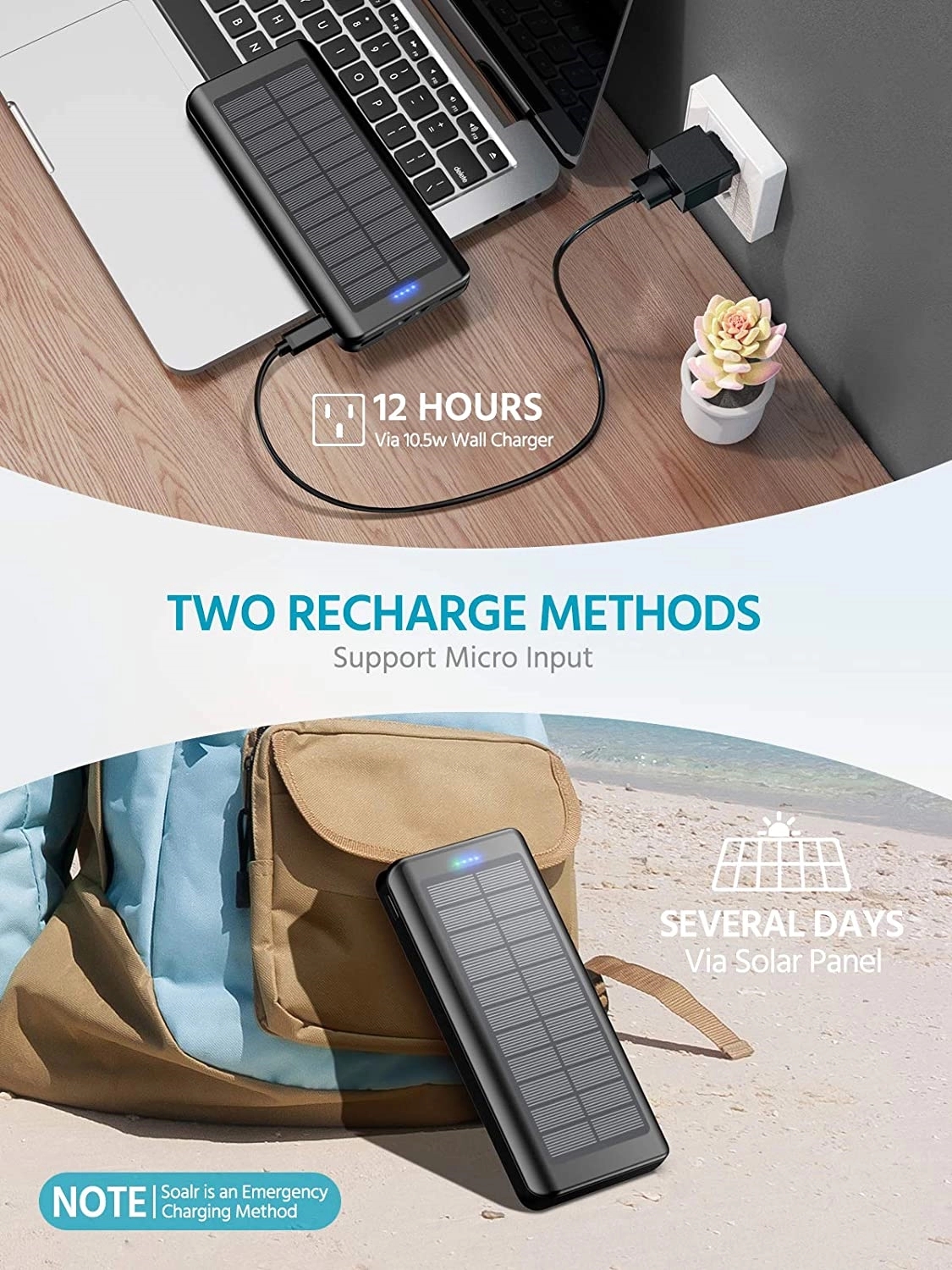 Solar Charger Power Bank 30000mAh 5