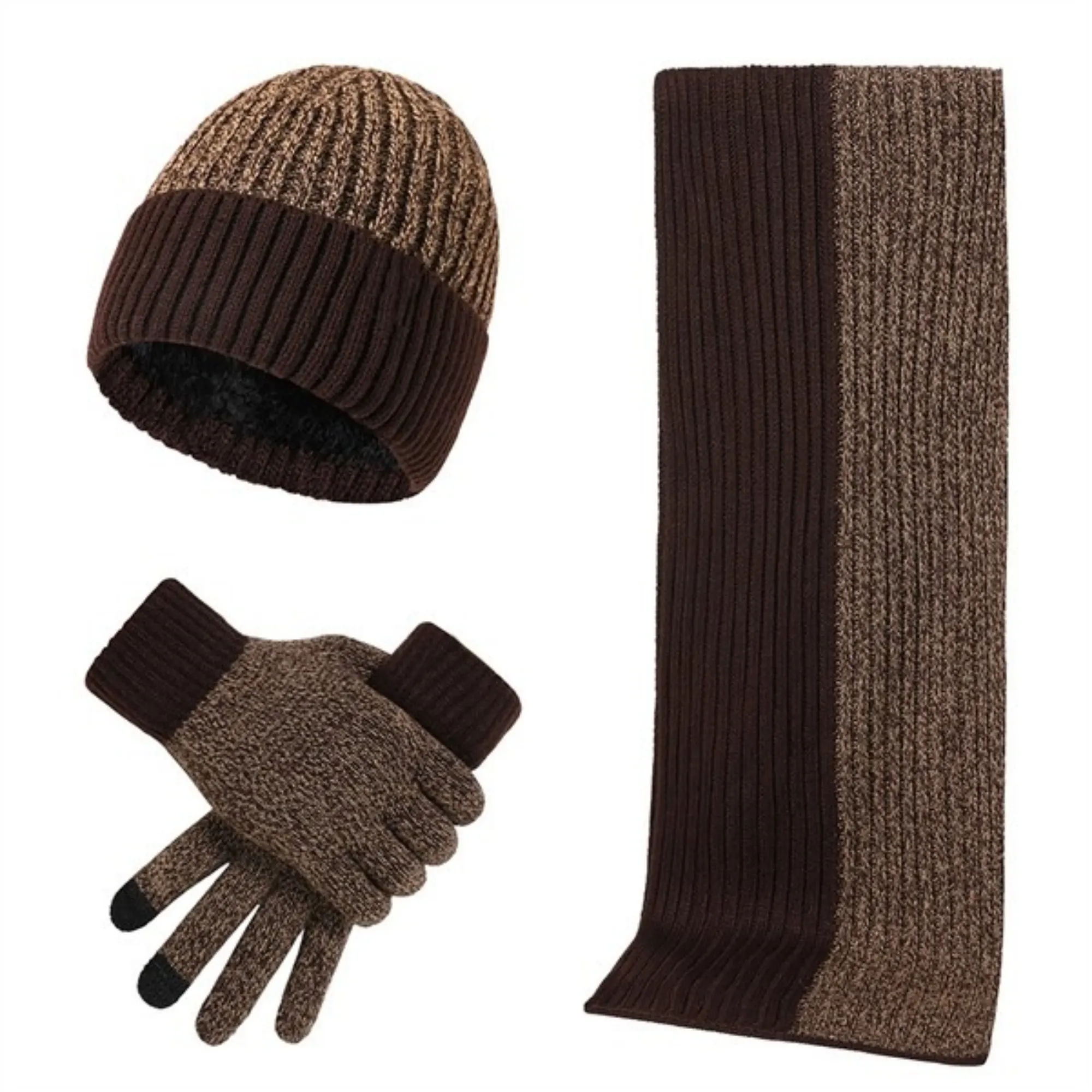 Winter 3 in 1 Set Jacquard Gloves Knitted Beanie Hat Scarf 3