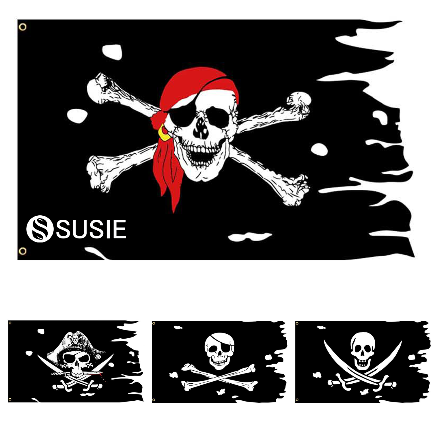 Old Skull Bones Pirate Banner Creepy Ragged Flag 3