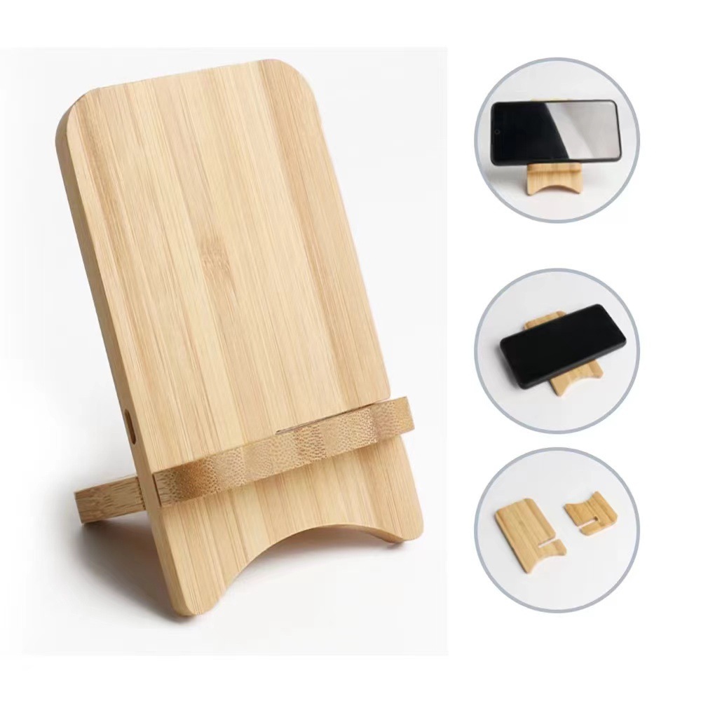 Bamboo Phone Stand w/ Wireless Charger 2