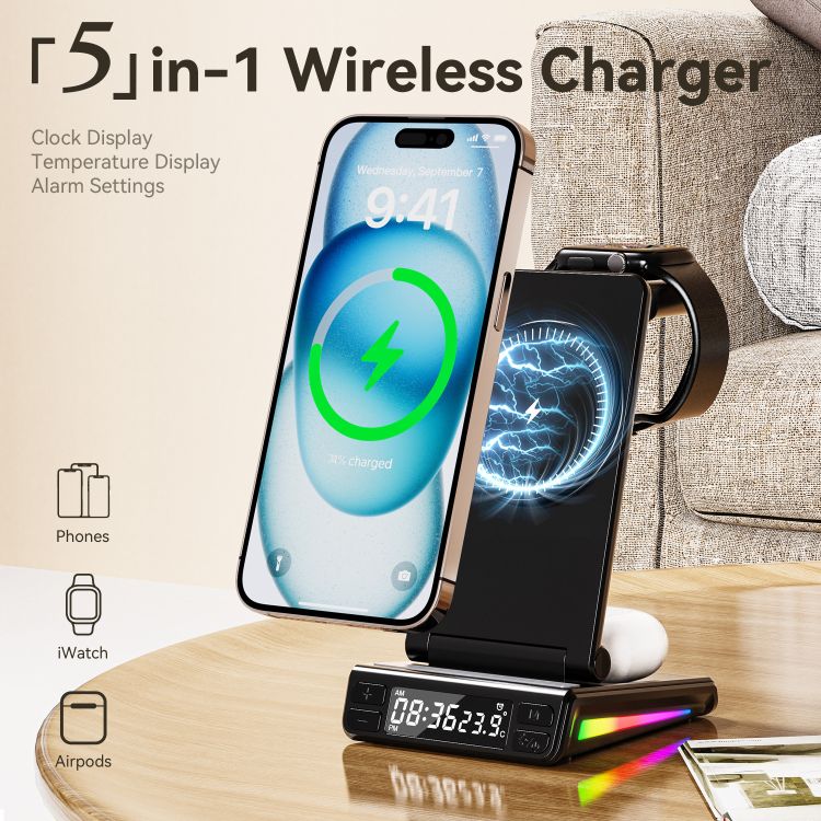 4 in 1 Wireless Charging Stand with Alarm Clock 3