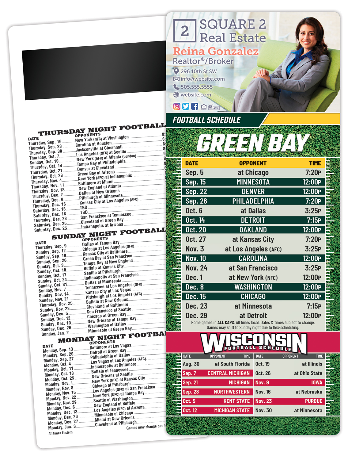 Football Schedule Laminated Card/Postcard with Magnet Strip 3.5x8.5 - 14 pt. 1