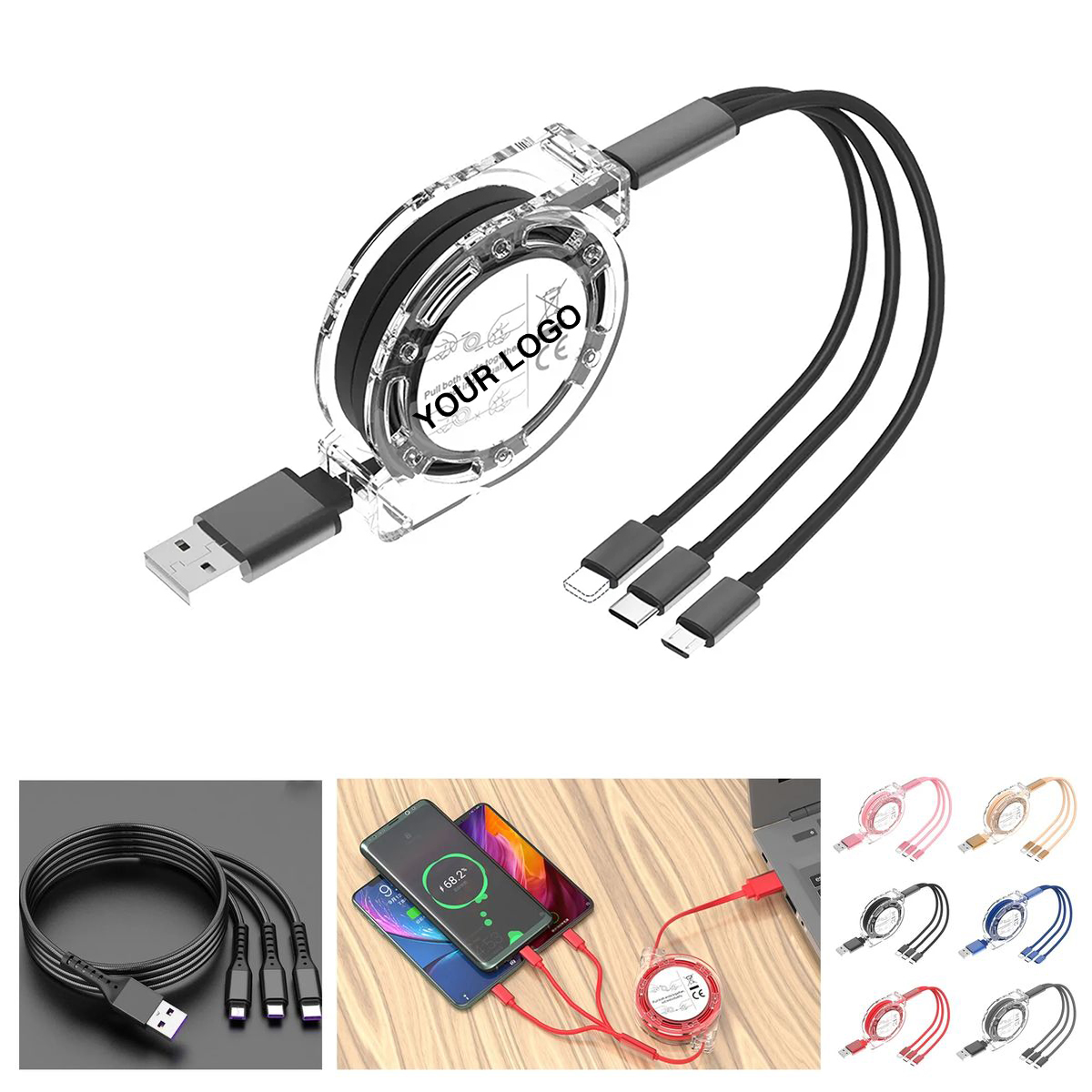 Multi Device 3 in 1 USB Cable With Retractable Cord 3