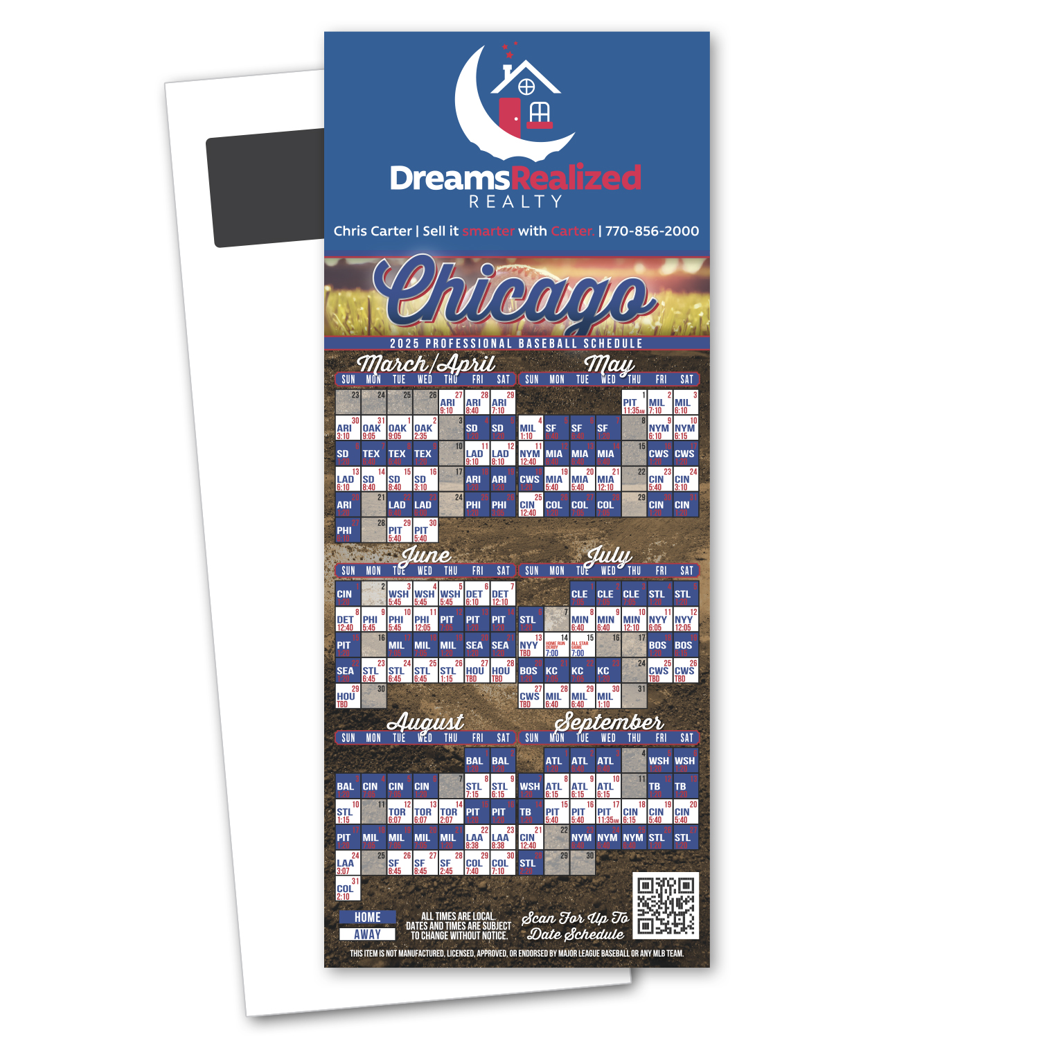 Baseball Schedule Magnetic Stick Up Card 1