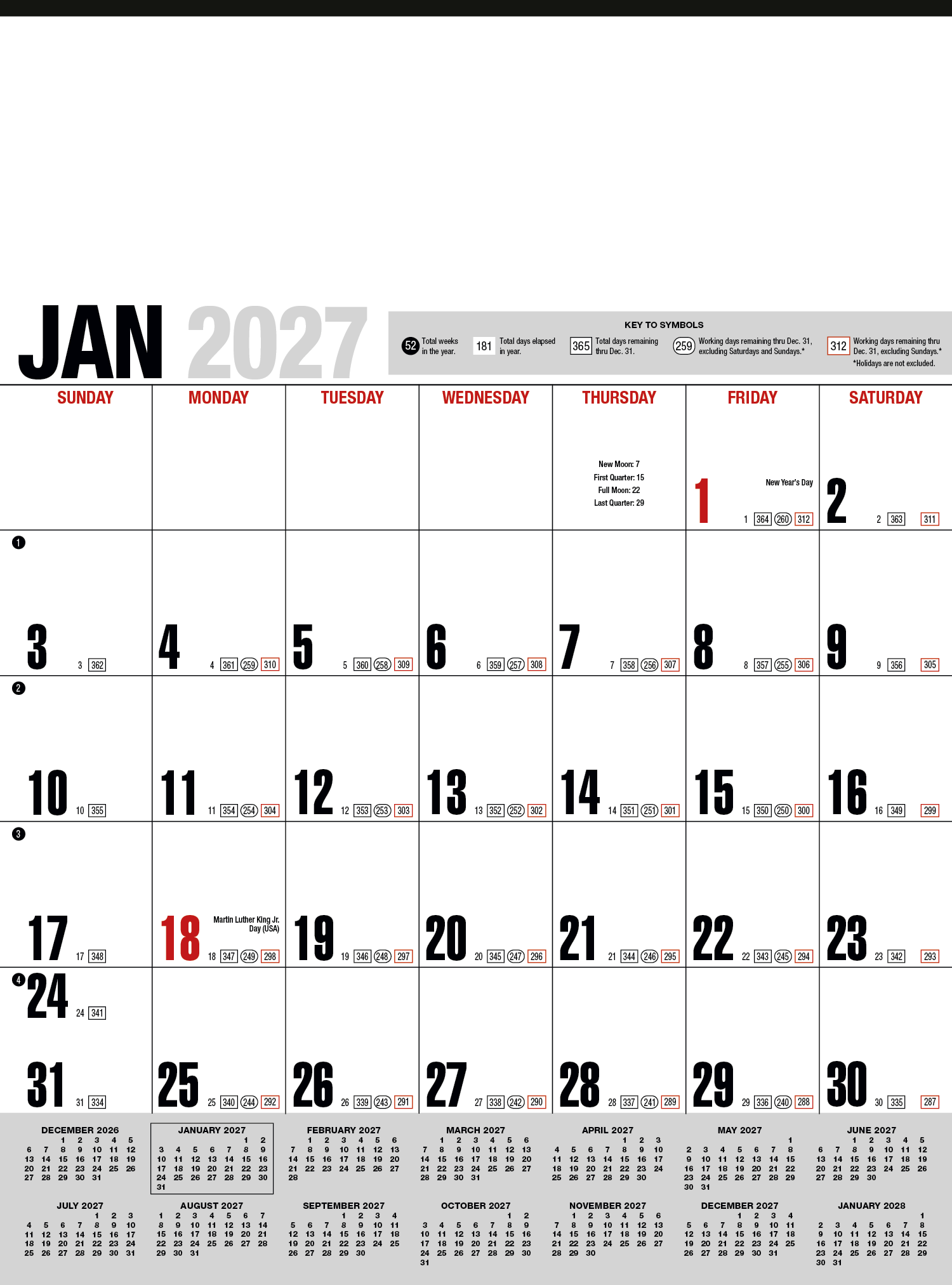 HotLine® Products Yearly Record® Gray with Red Calendar 6
