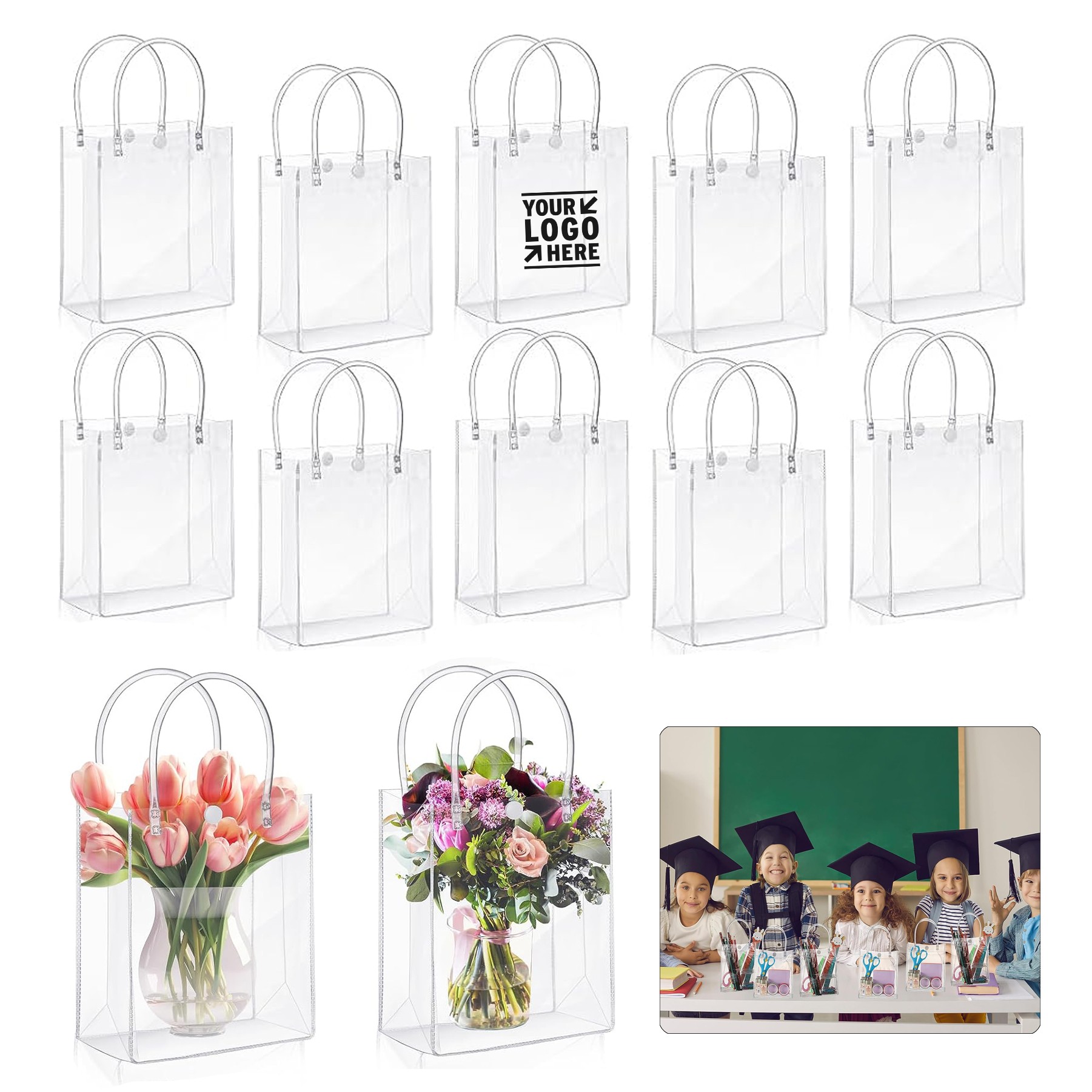 5.1 x 5.9 x 2.7 Inch Transparent Reusable Plastic PVC Candy Wedding Gift Bags 3