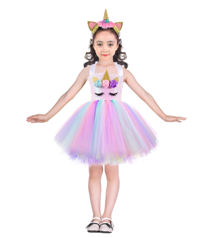 Unicorn Headband Sequined Skirt Princess Tutu Dress 3
