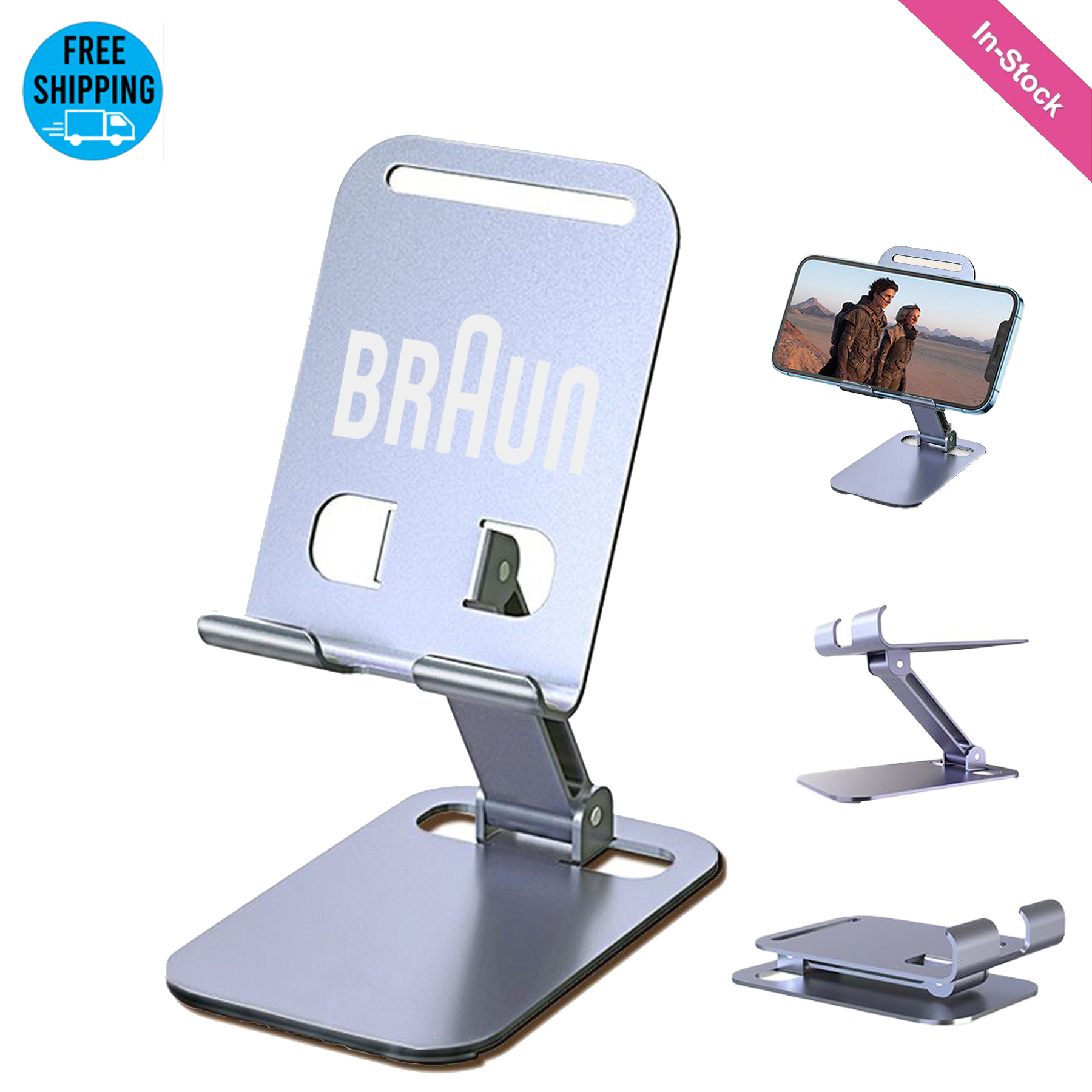 Metal Folding Adjustable Desktop Cell Phone Stand Holder 3