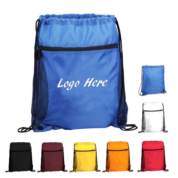 Drawstring Sport Backpack with Front Zipper Pocket 2